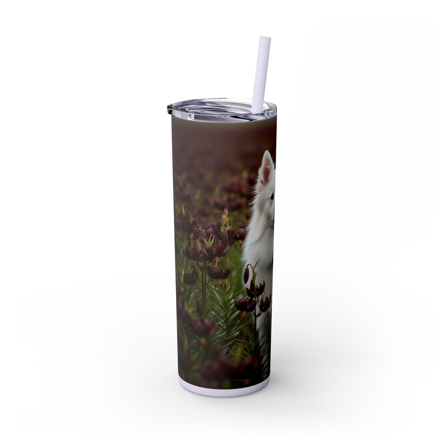 American Eskimo Dog Skinny Tumbler with Straw, 20oz