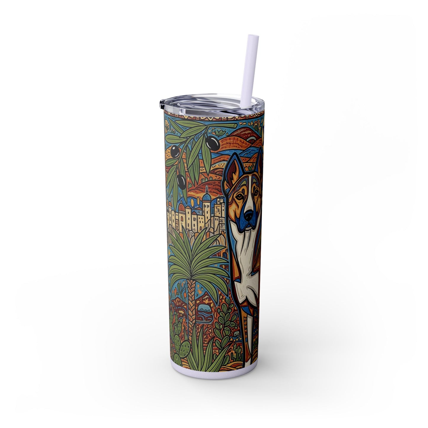 Canaan Dog Skinny Tumbler with Straw, 20oz