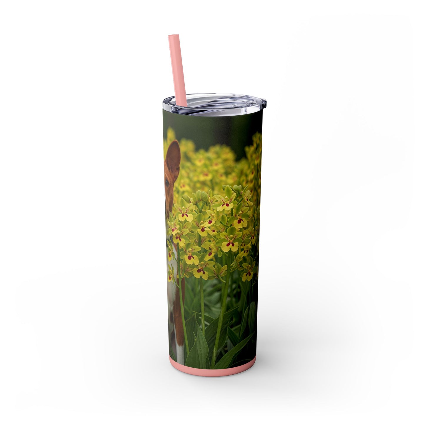 Basenji Skinny Tumbler with Straw, 20oz