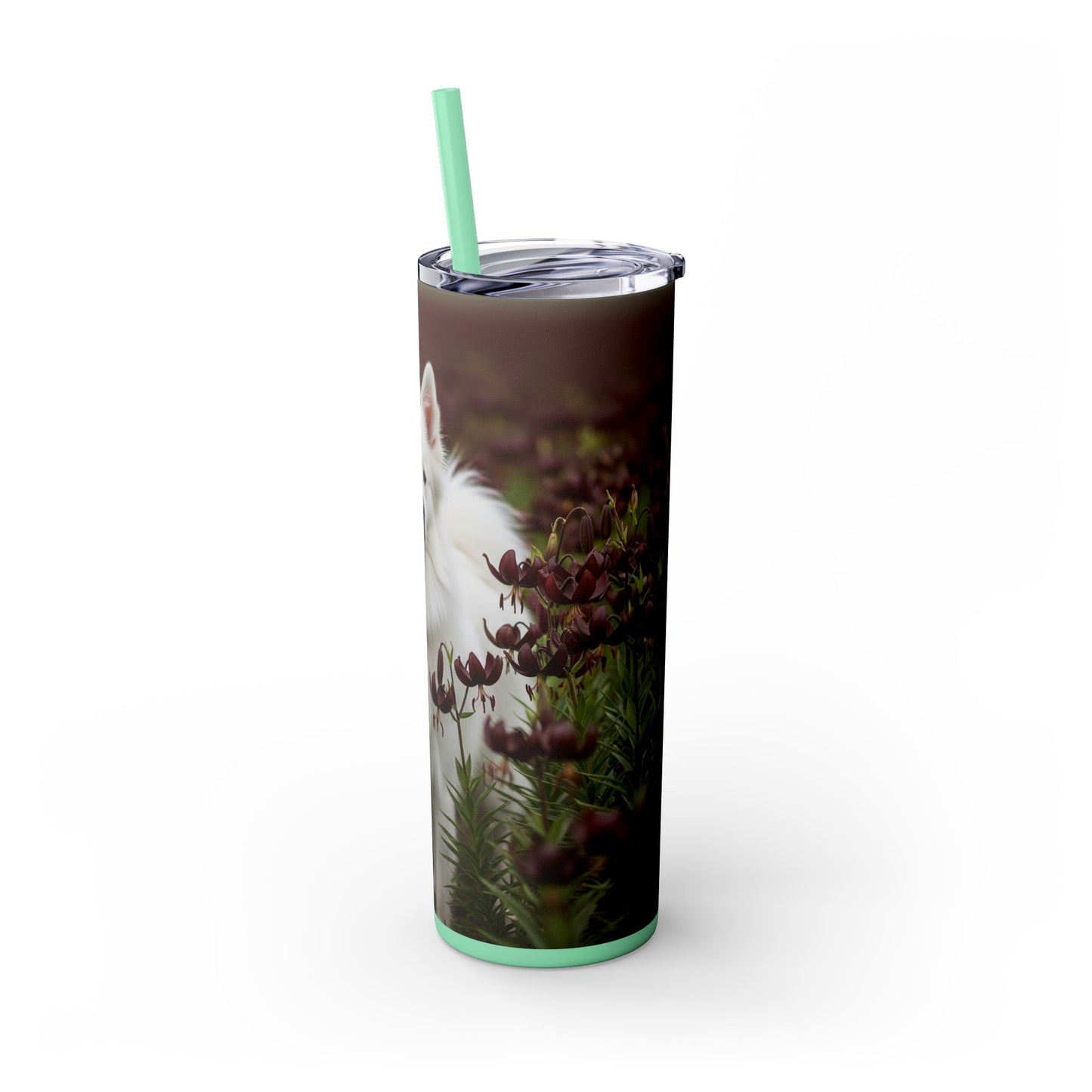 American Eskimo Dog Skinny Tumbler with Straw, 20oz