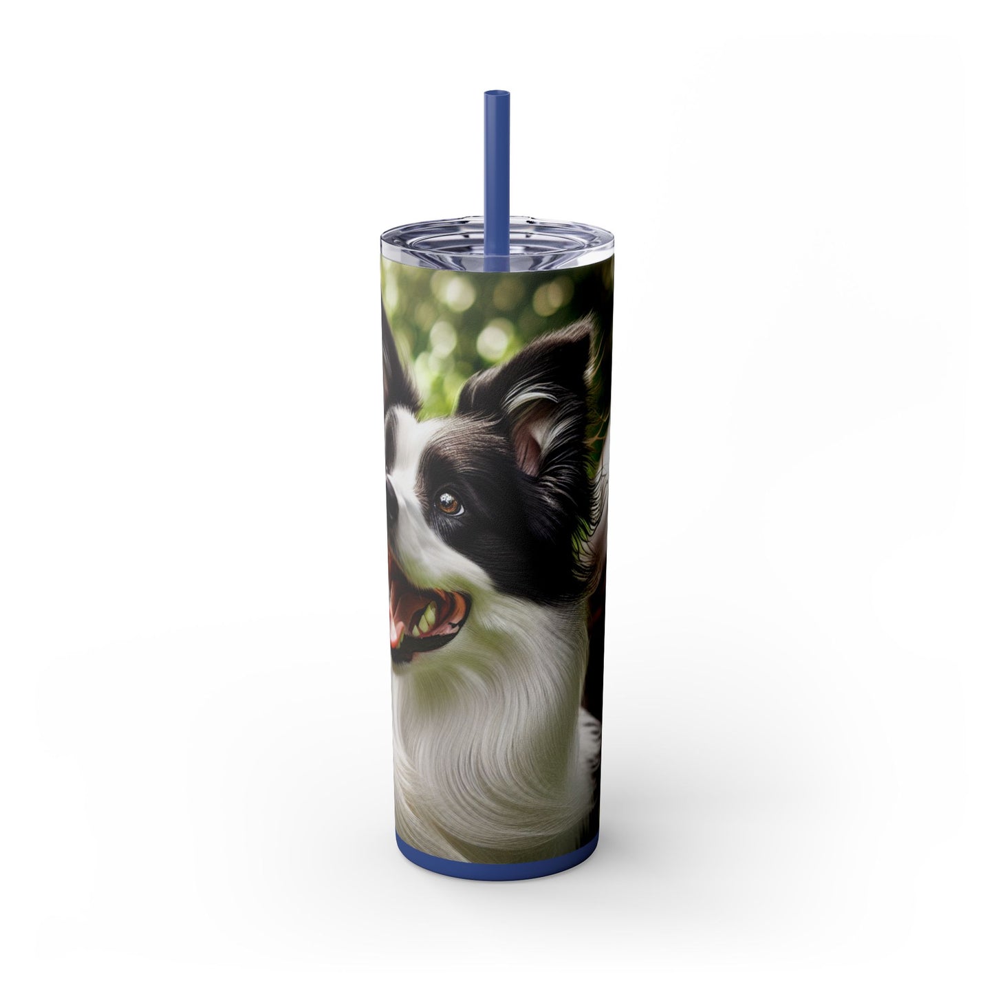 Border Collie Skinny Tumbler with Straw, 20oz