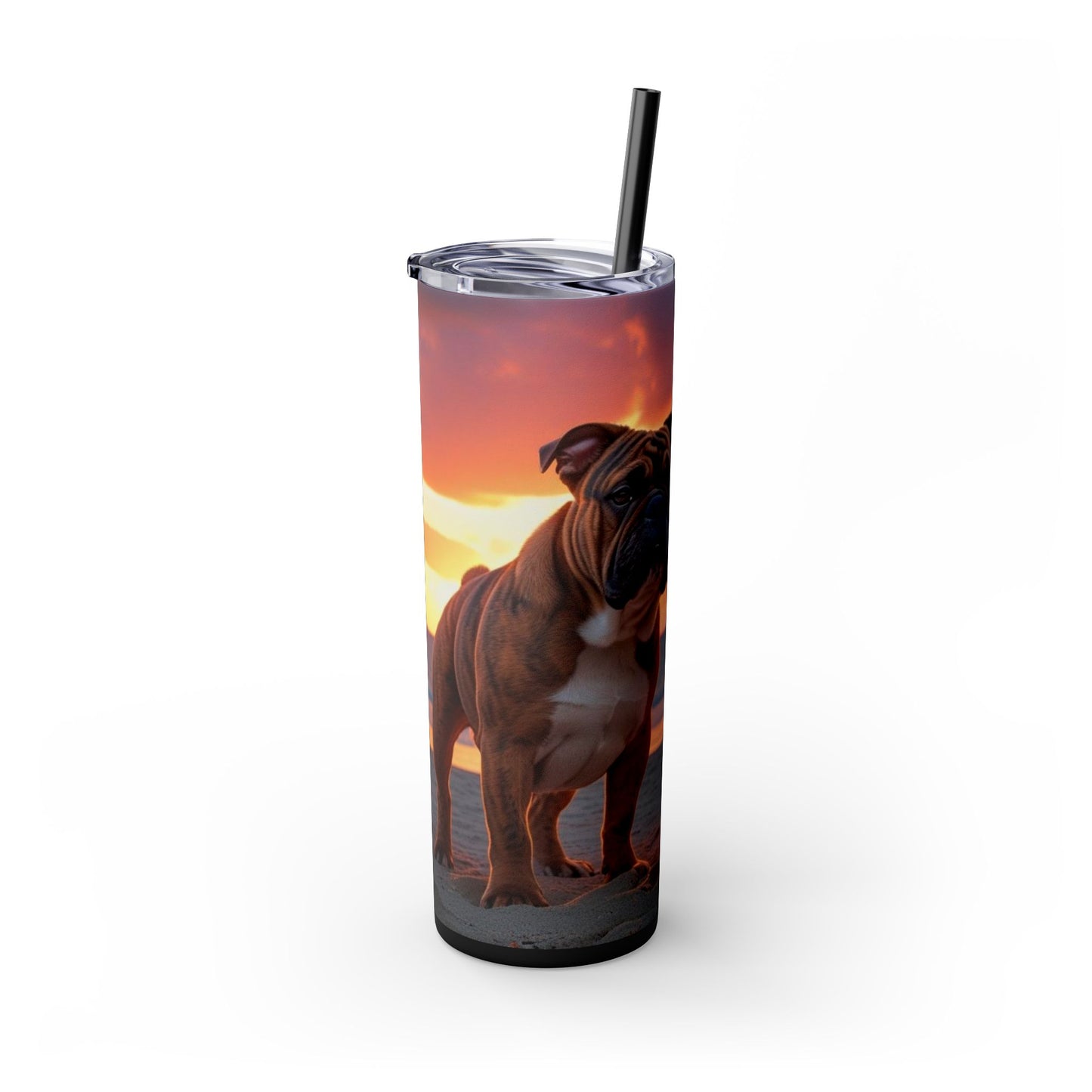 Bulldog Love Skinny Tumbler with Straw, 20oz