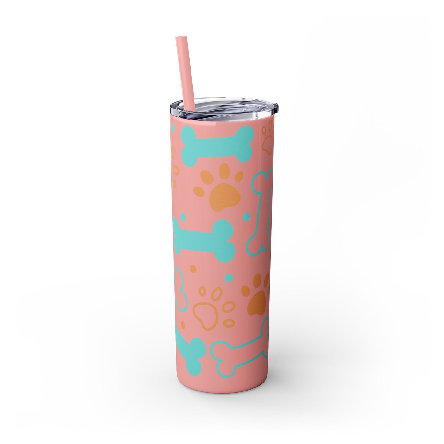 Puppy Pattern Skinny Tumbler with Straw, 20oz