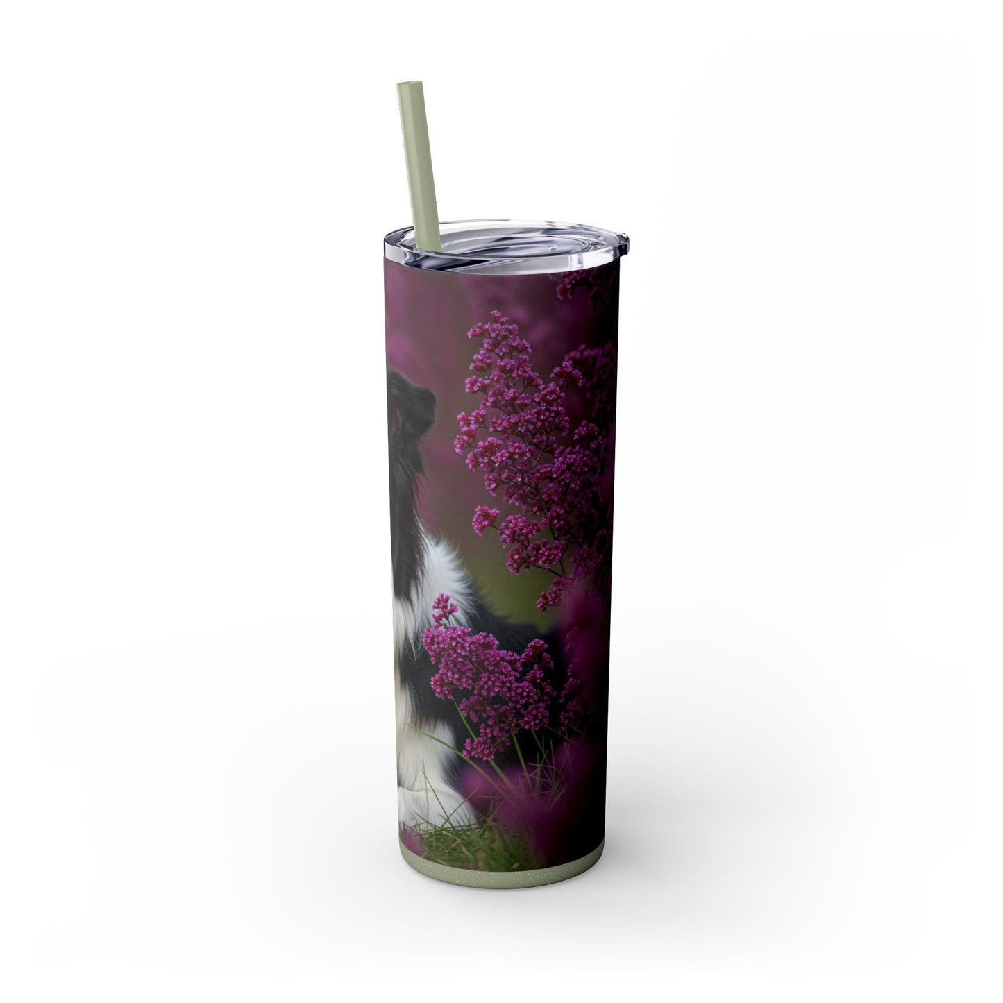 Border Collie Skinny Tumbler with Straw, 20oz