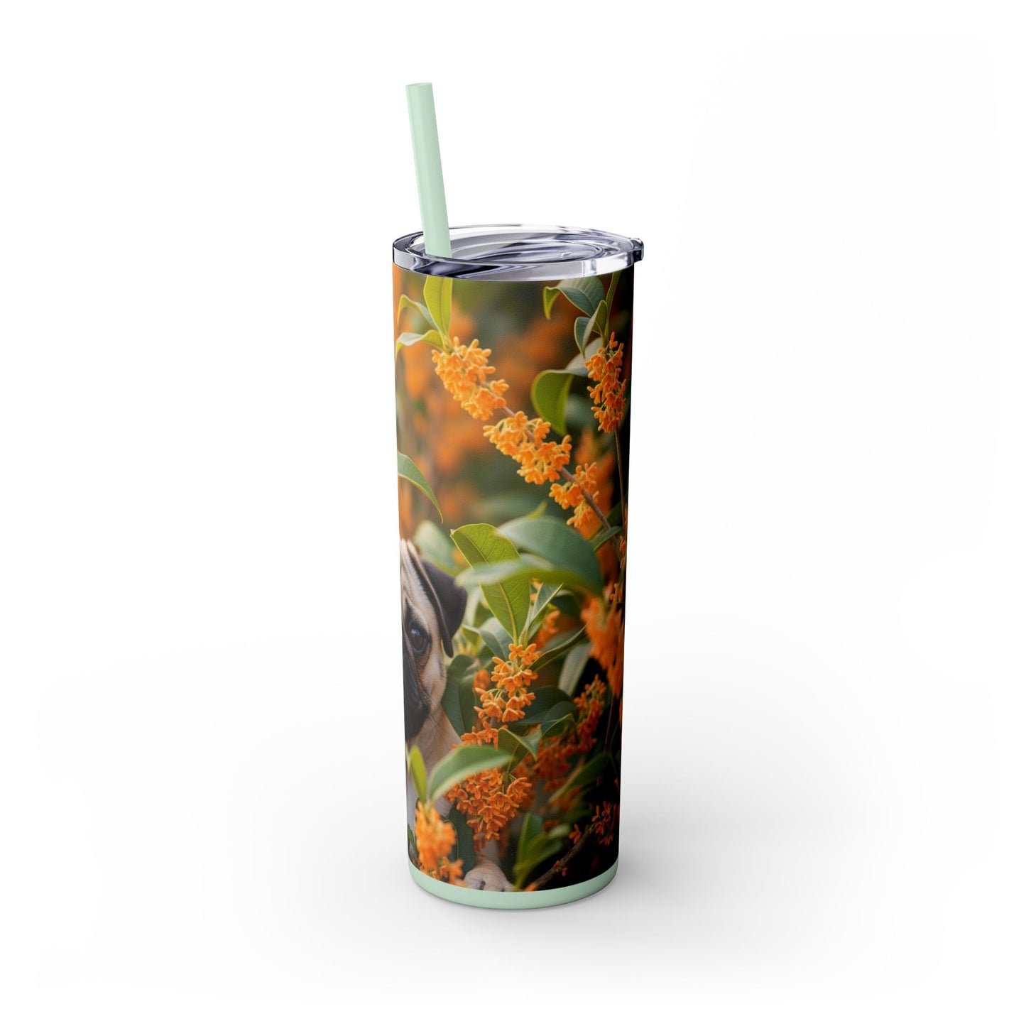 Pug Skinny Tumbler with Straw, 20oz