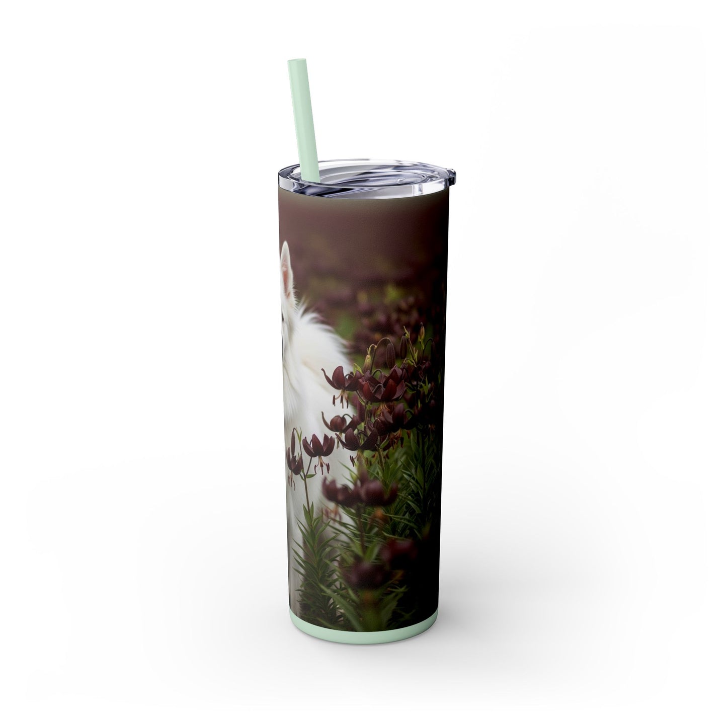 American Eskimo Dog Skinny Tumbler with Straw, 20oz