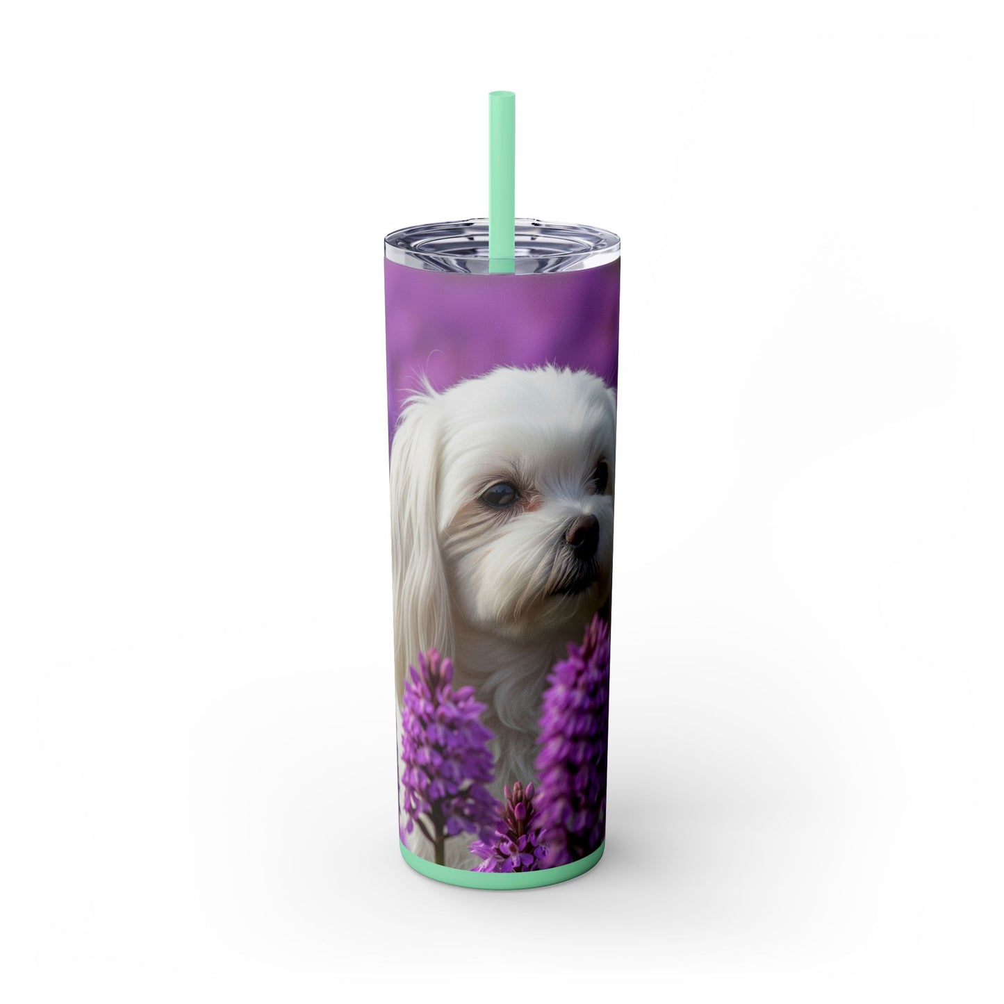 Maltese Skinny Tumbler with Straw, 20oz