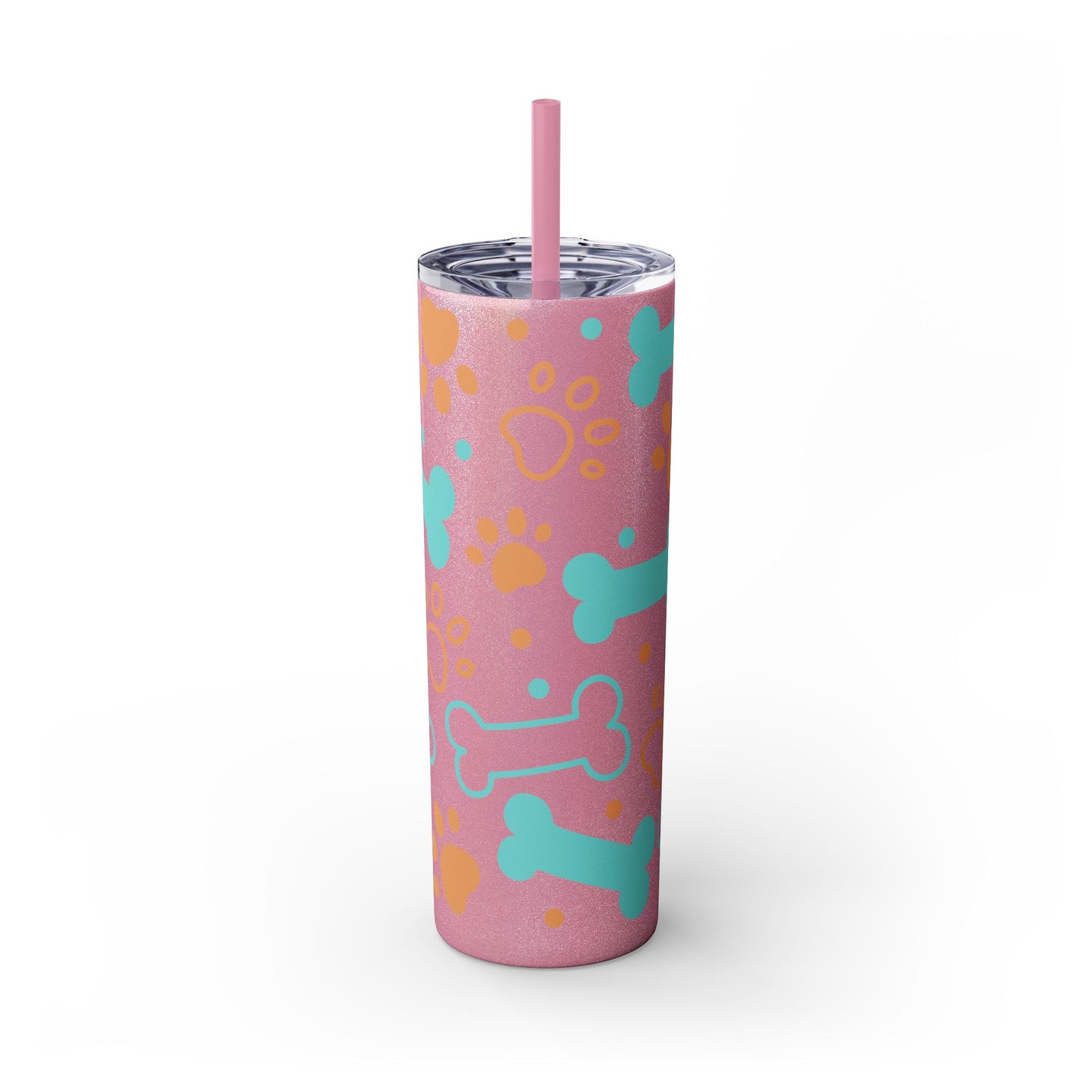 Puppy Pattern Skinny Tumbler with Straw, 20oz