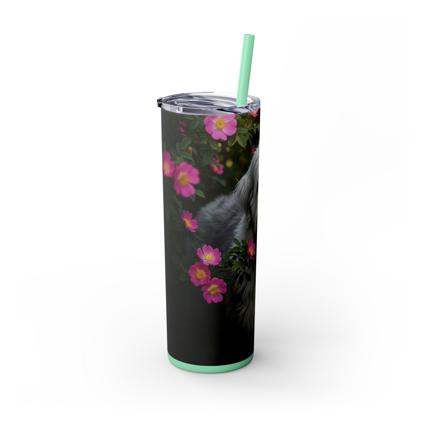 Old English Sheepdog Skinny Tumbler with Straw, 20oz