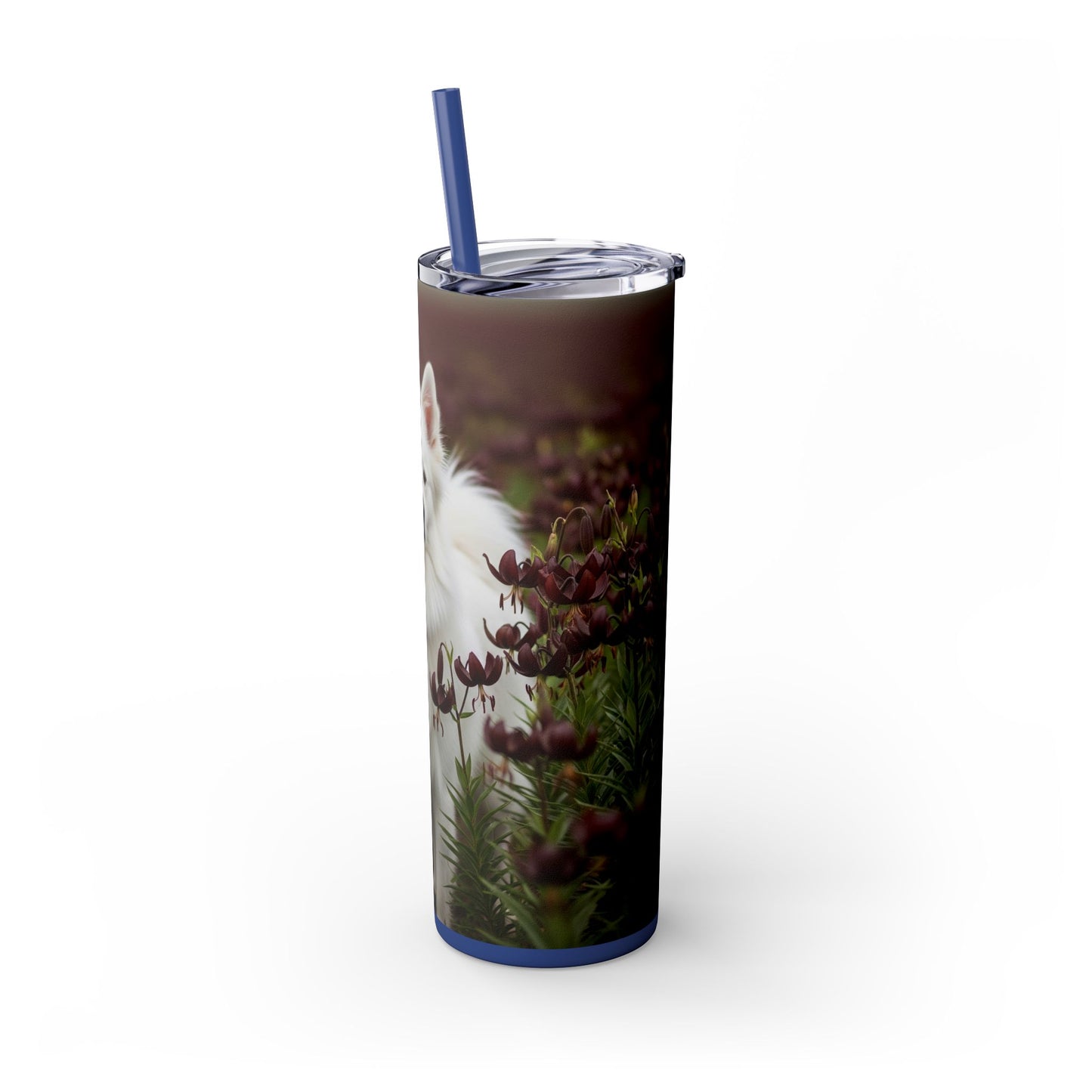American Eskimo Dog Skinny Tumbler with Straw, 20oz