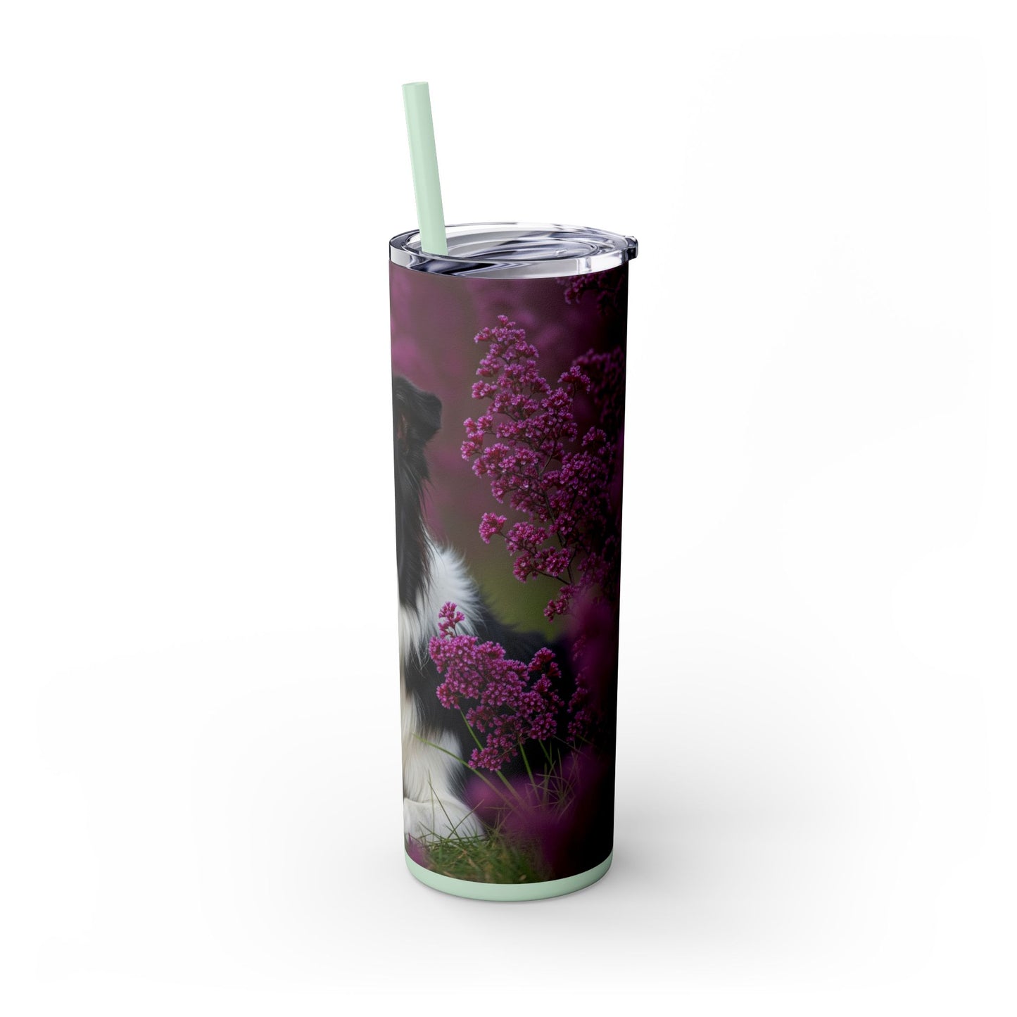 Border Collie Skinny Tumbler with Straw, 20oz