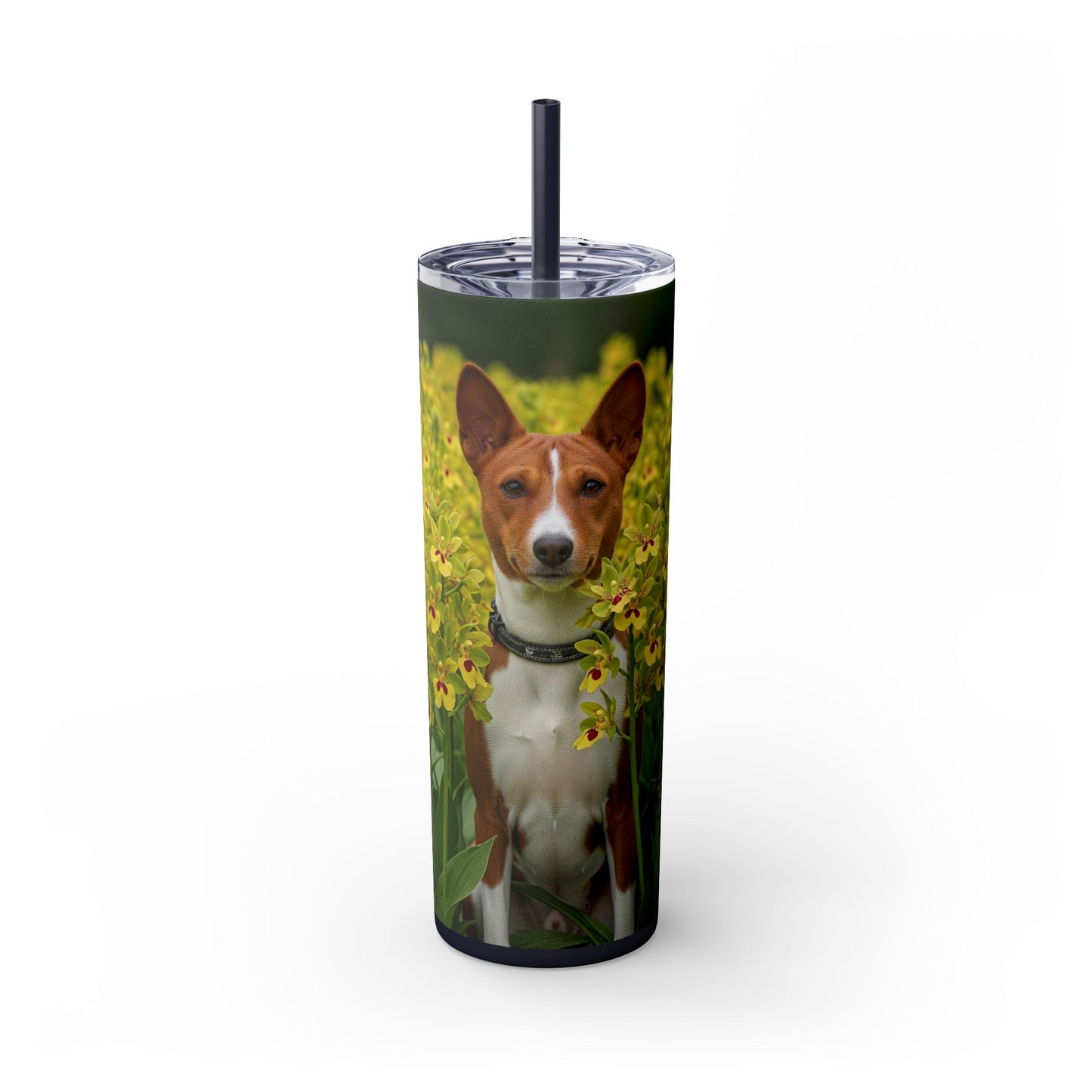 Basenji Skinny Tumbler with Straw, 20oz