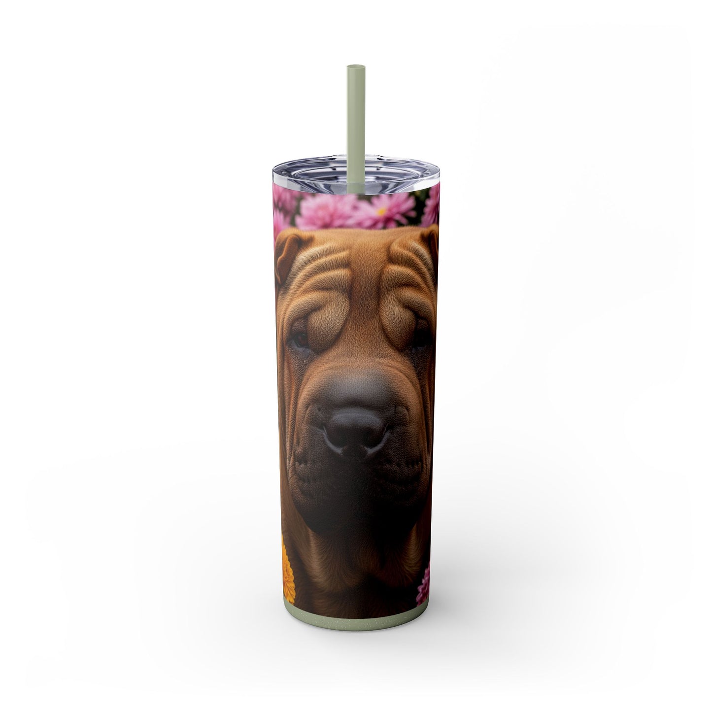 Shar-Pei Skinny Tumbler with Straw, 20oz