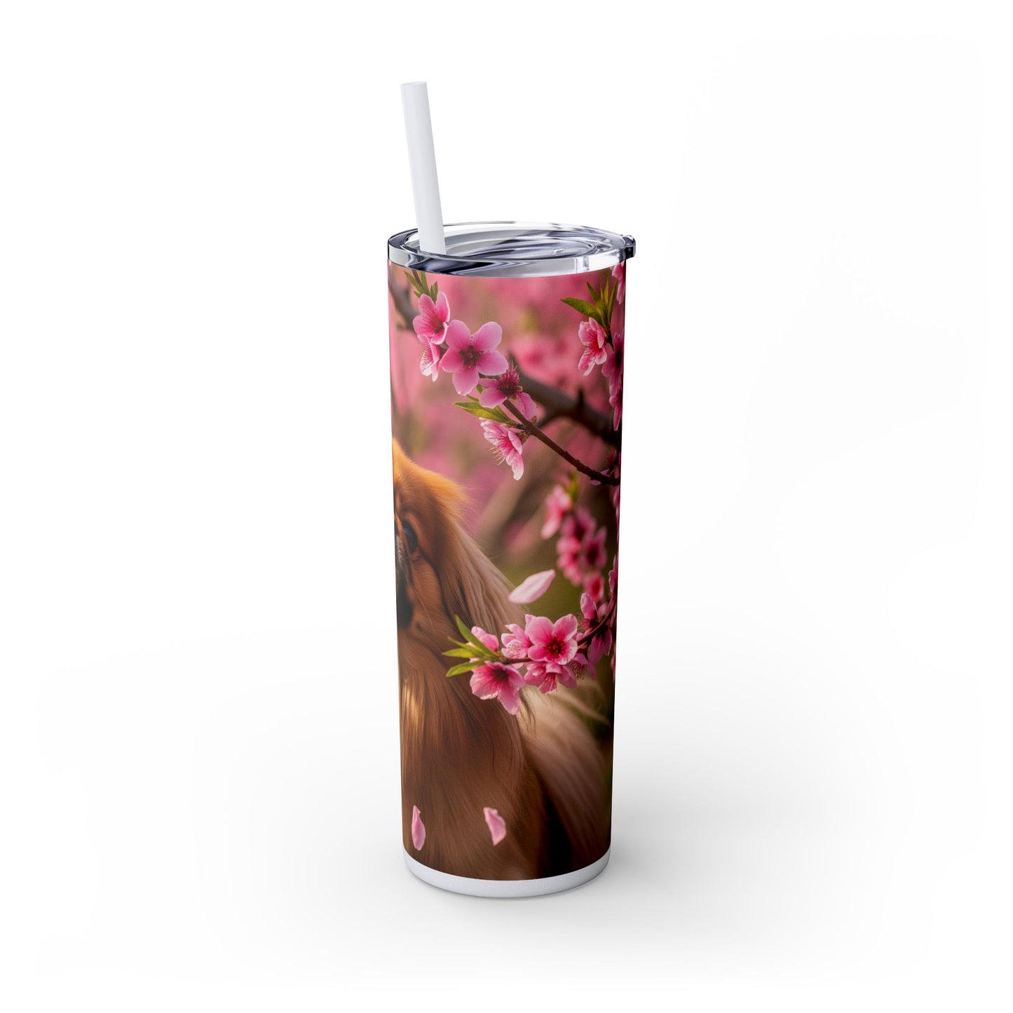 Pekingese Skinny Tumbler with Straw, 20oz