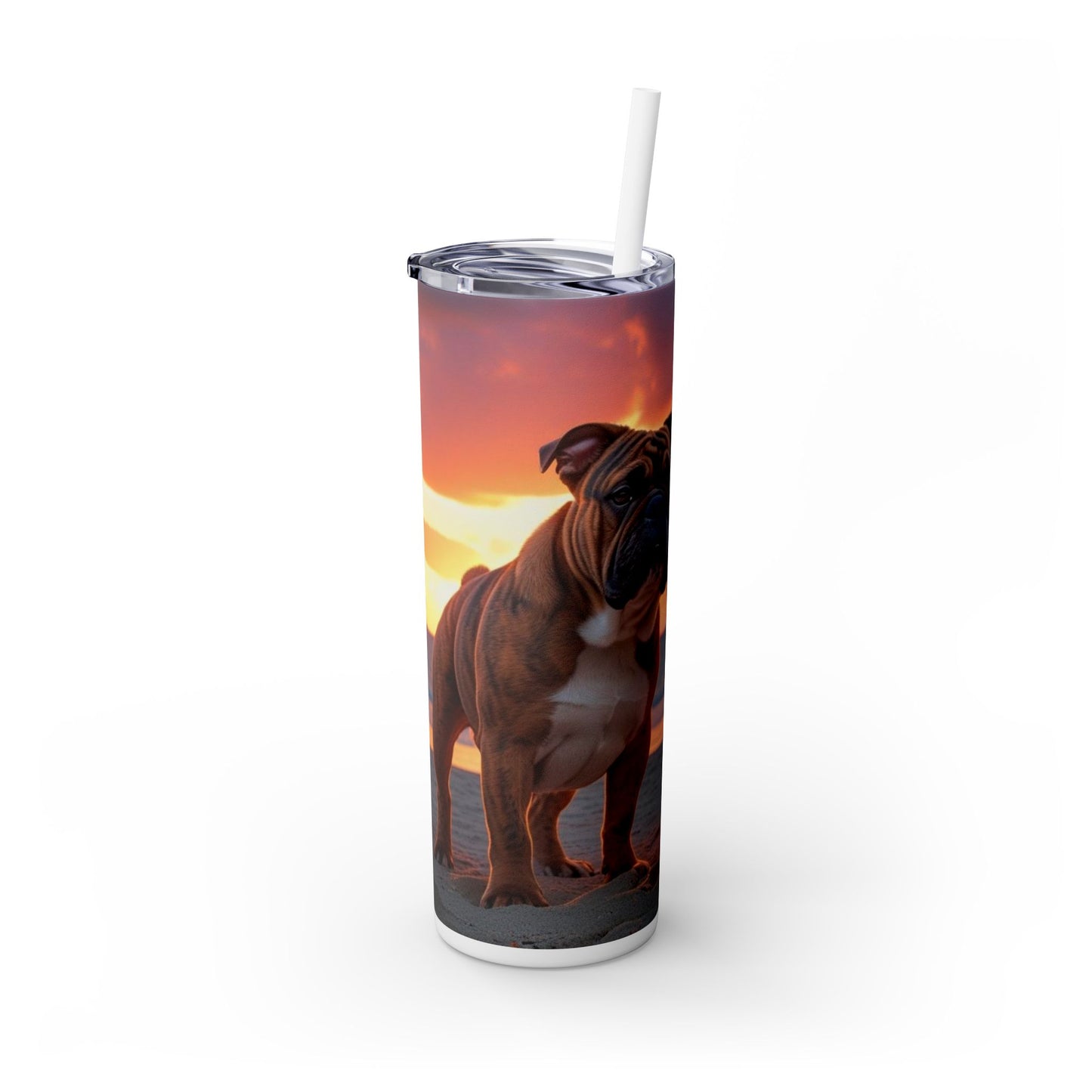 Bulldog Love Skinny Tumbler with Straw, 20oz