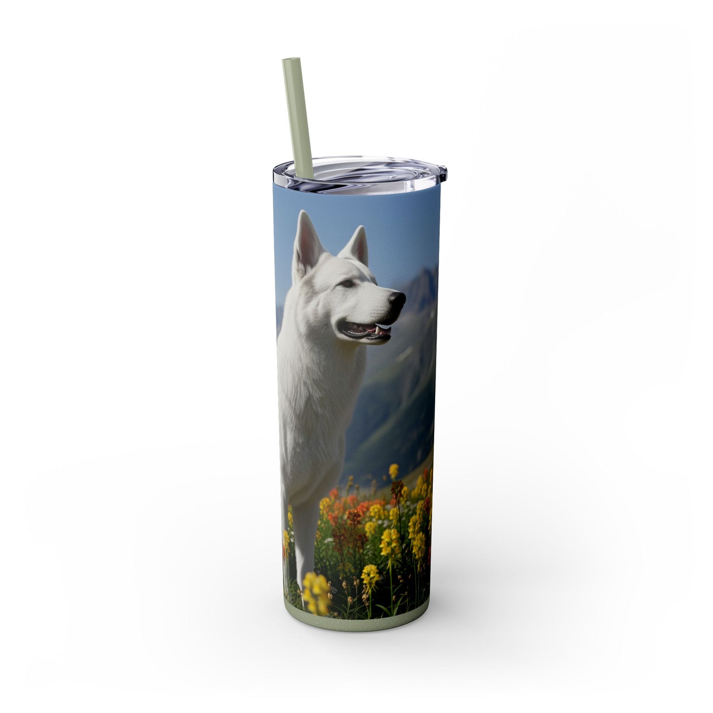 White Swiss Shepherd Dog Skinny Tumbler with Straw, 20oz