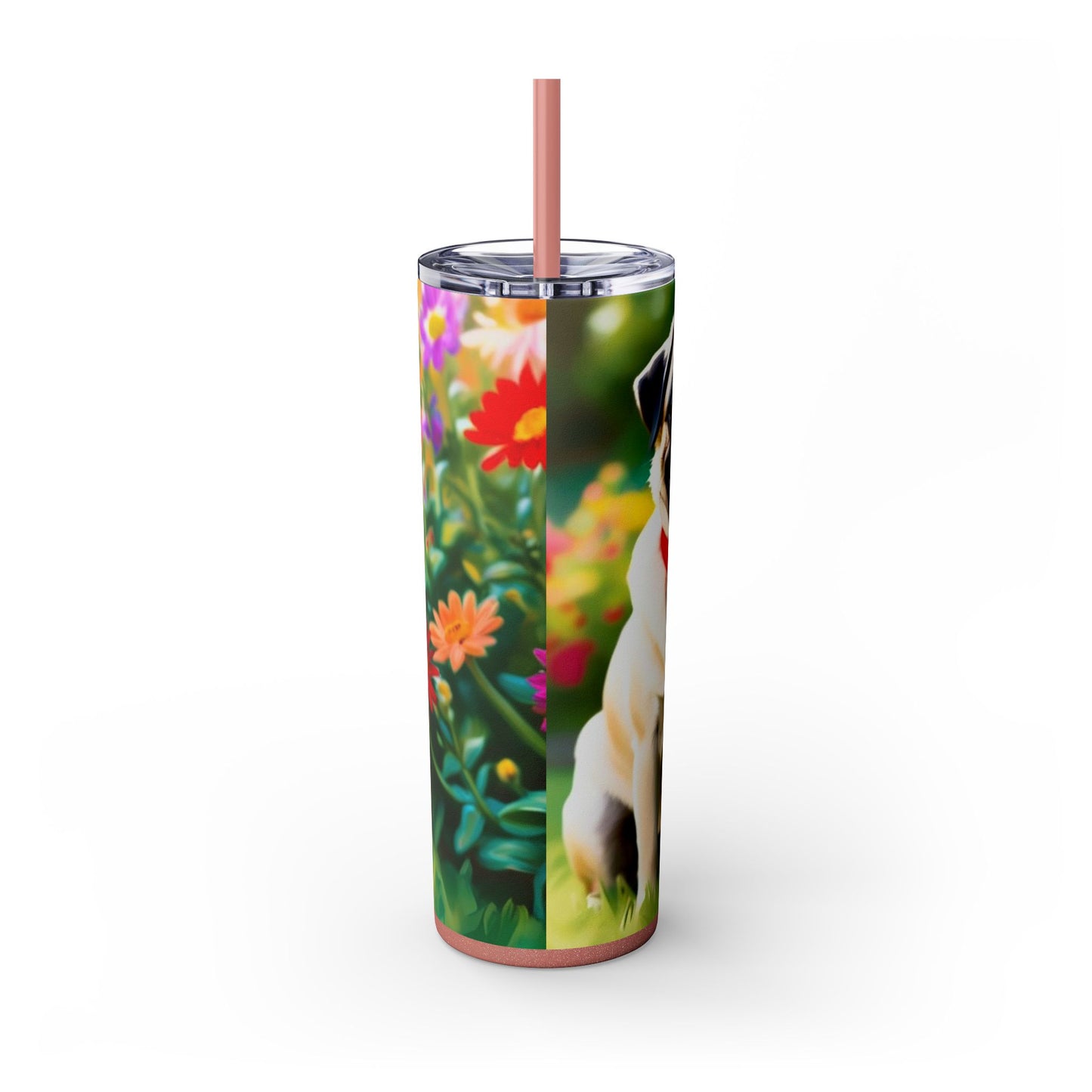 Pug Skinny Tumbler with Straw, 20oz