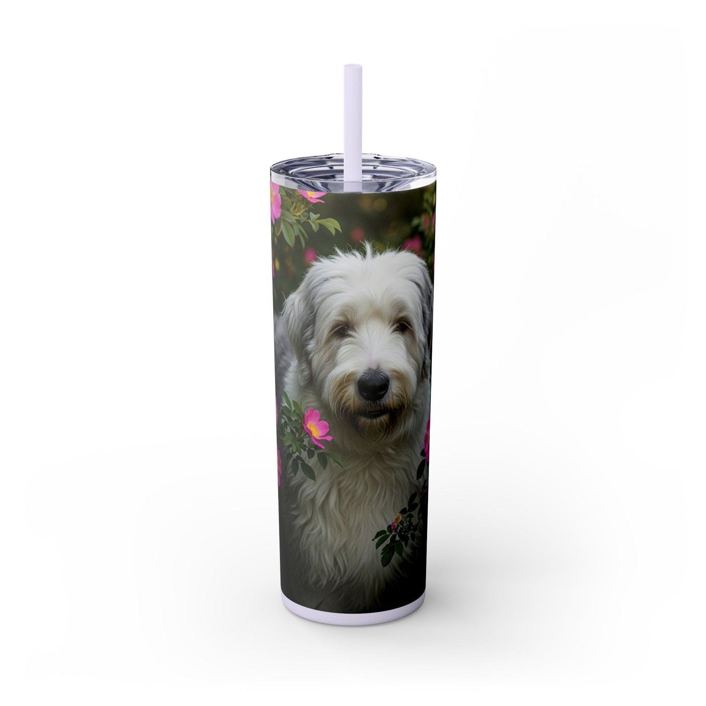 Old English Sheepdog Skinny Tumbler with Straw, 20oz