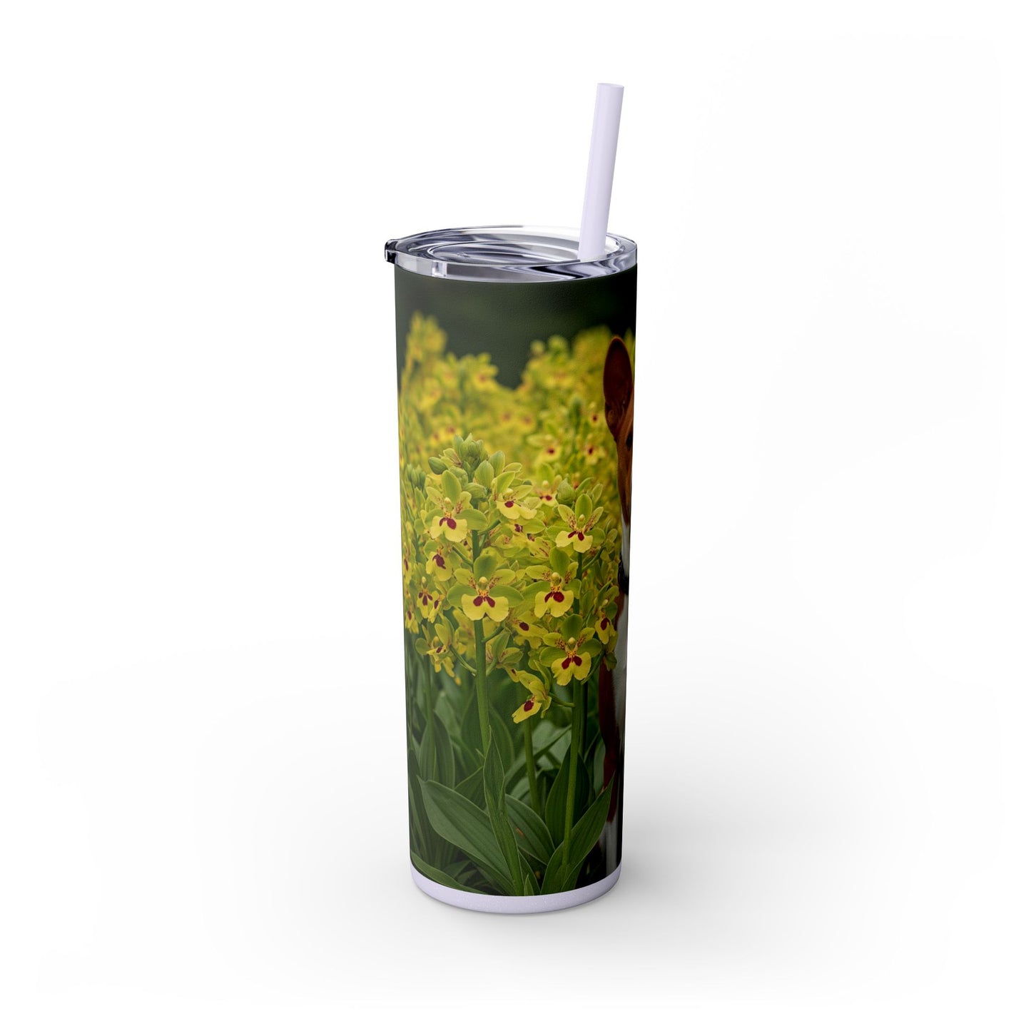 Basenji Skinny Tumbler with Straw, 20oz