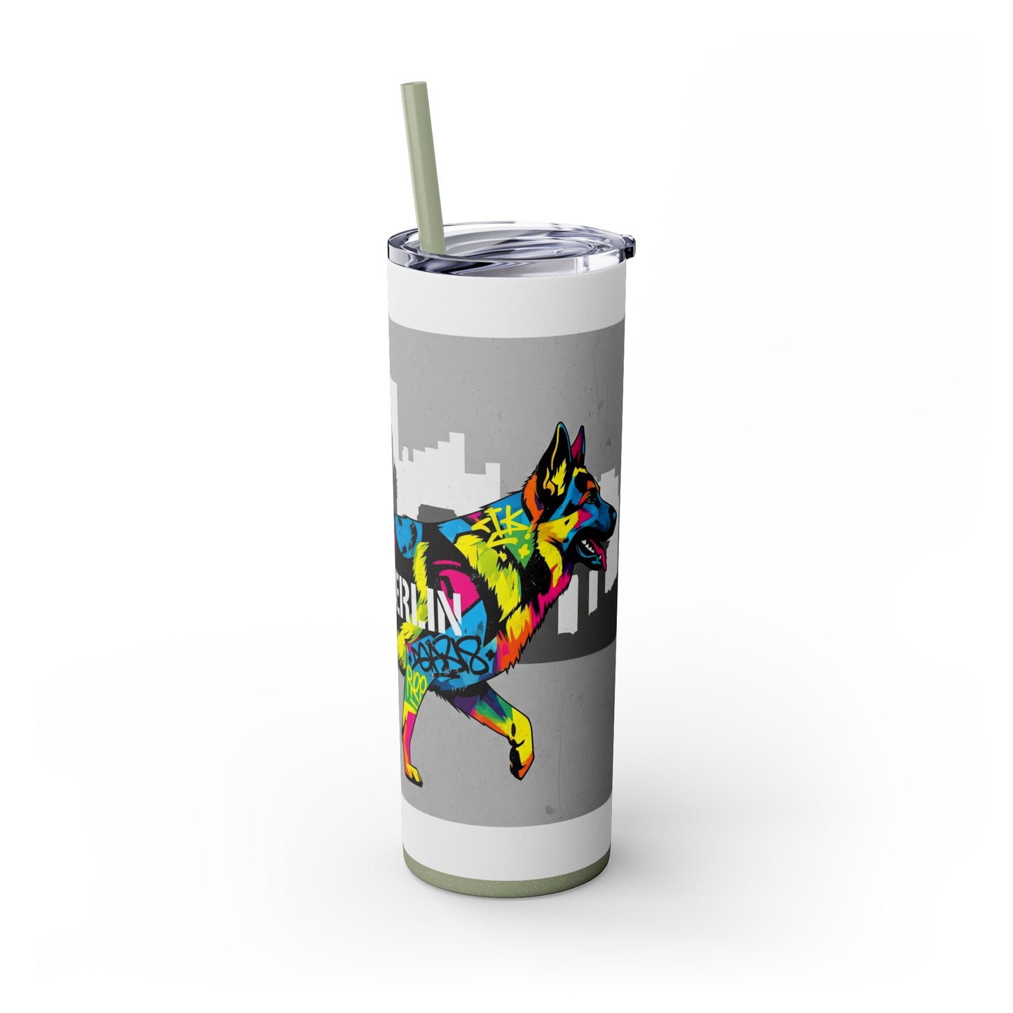 German Shepherd Skinny Tumbler with Straw, 20oz