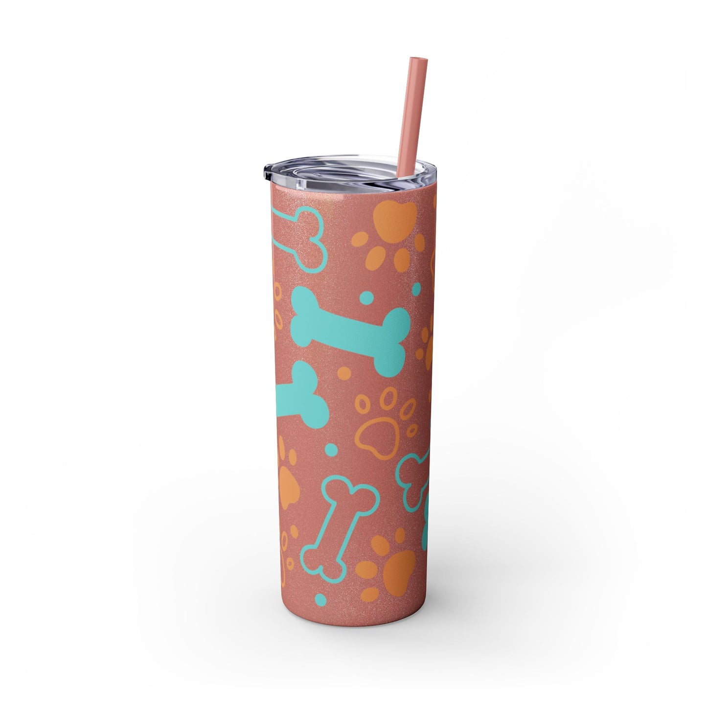 Puppy Pattern Skinny Tumbler with Straw, 20oz