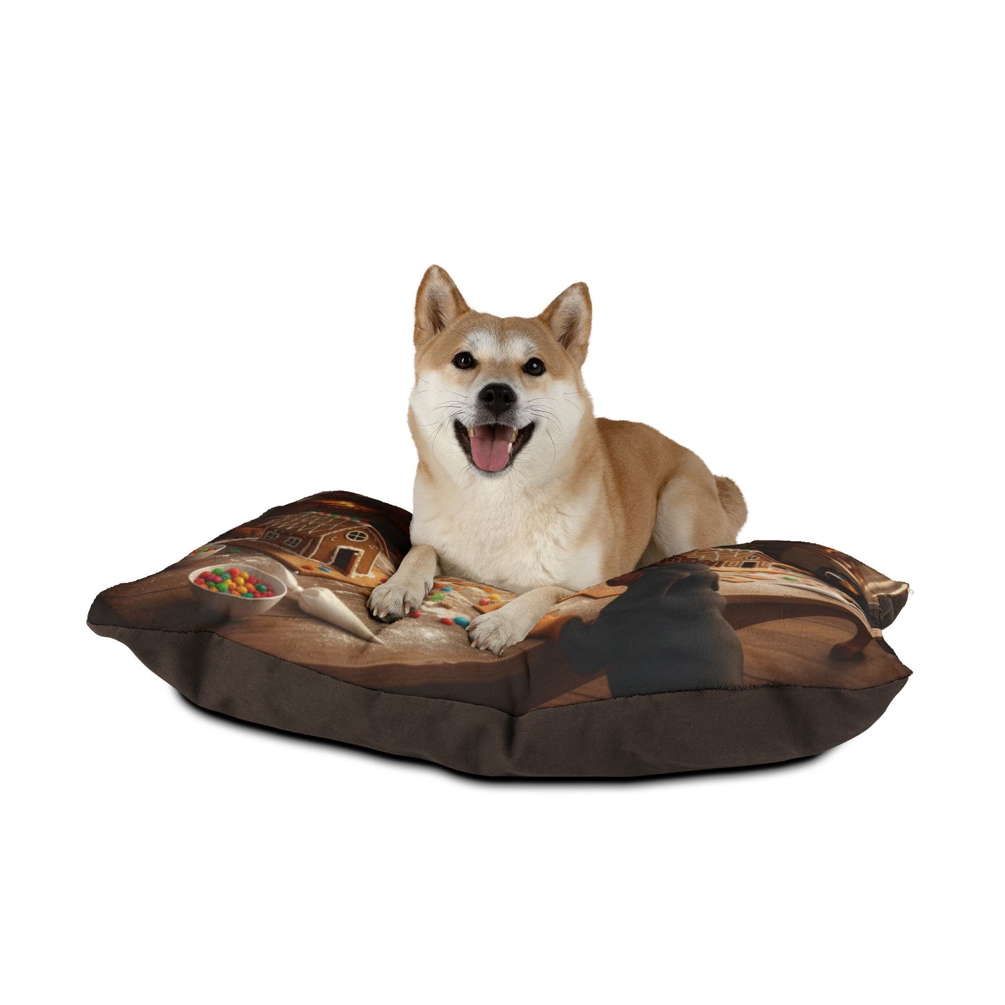 Festive Black and Tan Coonhounds Building Gingerbread Houses Pet Bed