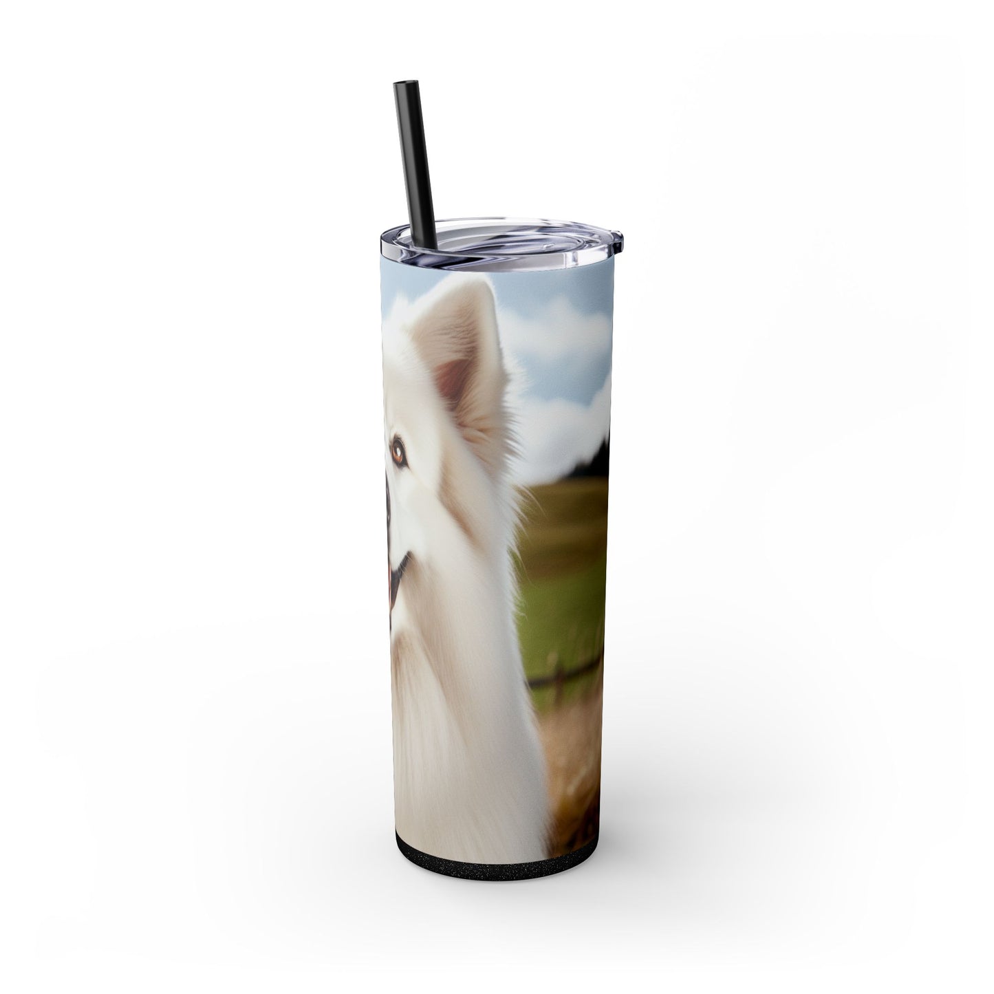 White Swiss Shepherd Dog Skinny Tumbler with Straw, 20oz