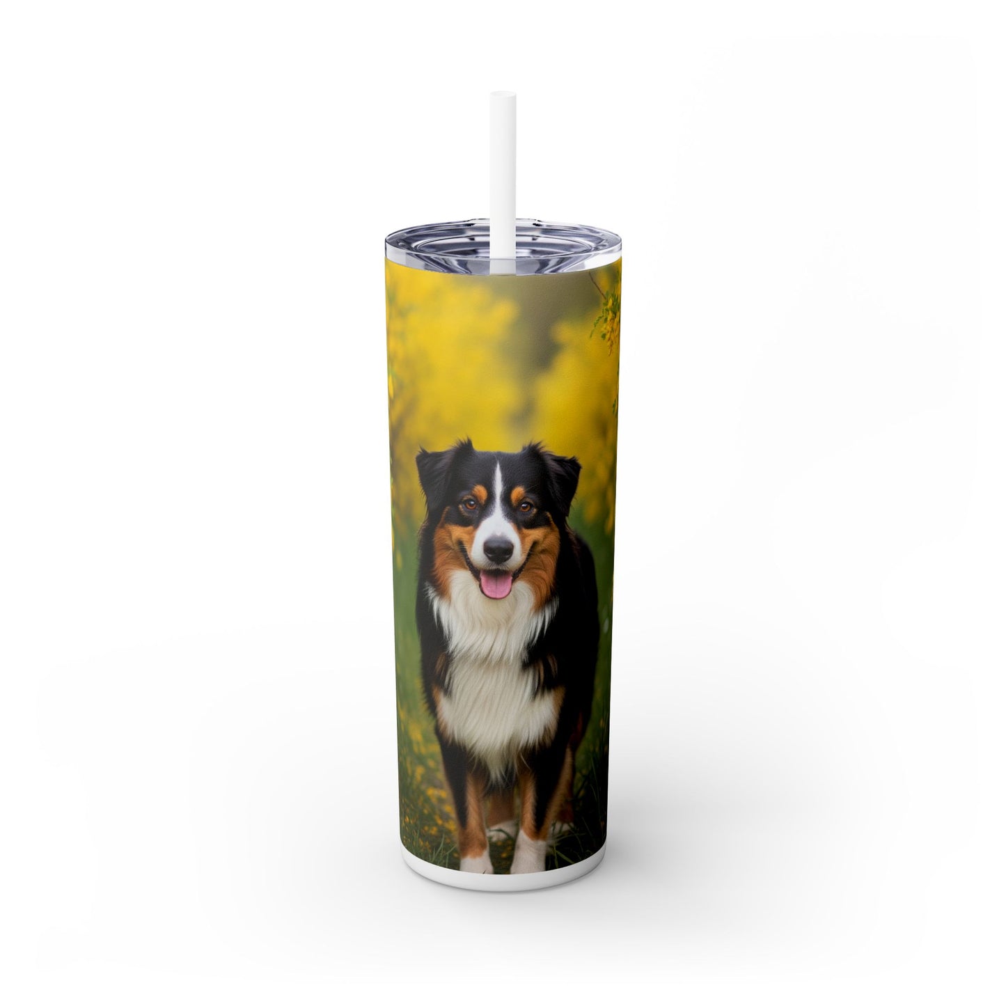 Australian Shepherd Skinny Tumbler with Straw, 20oz