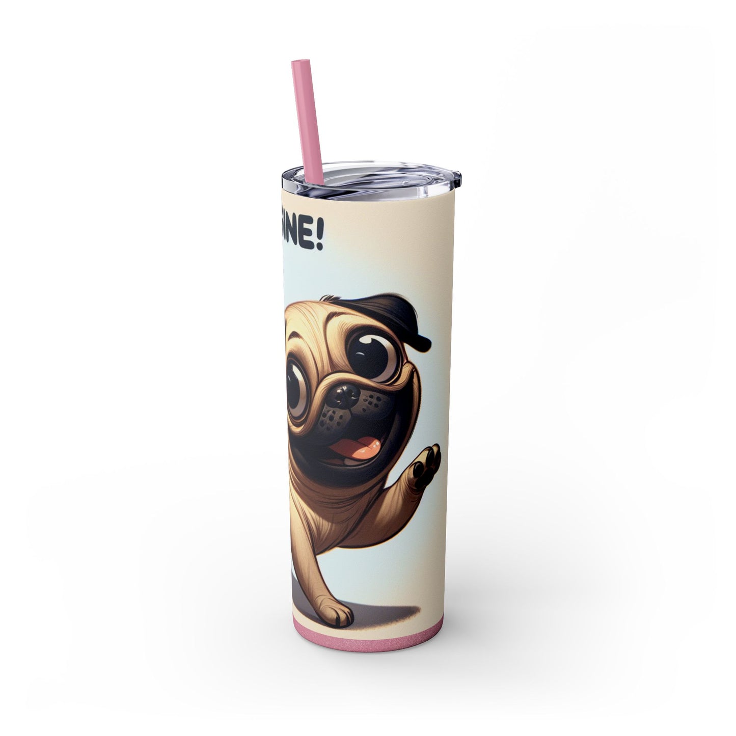 Pug Skinny Tumbler with Straw, 20oz