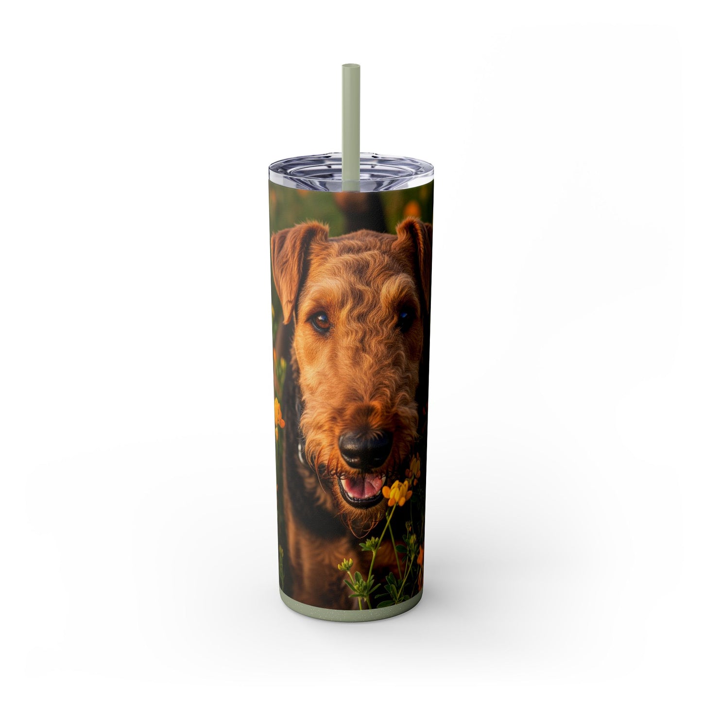 Airedale Terrier Skinny Tumbler with Straw, 20oz