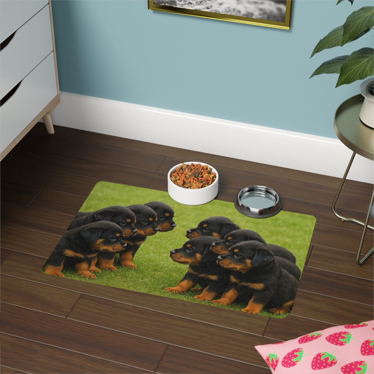 Pet Food Mat (12x18) - Rottweiler puppies