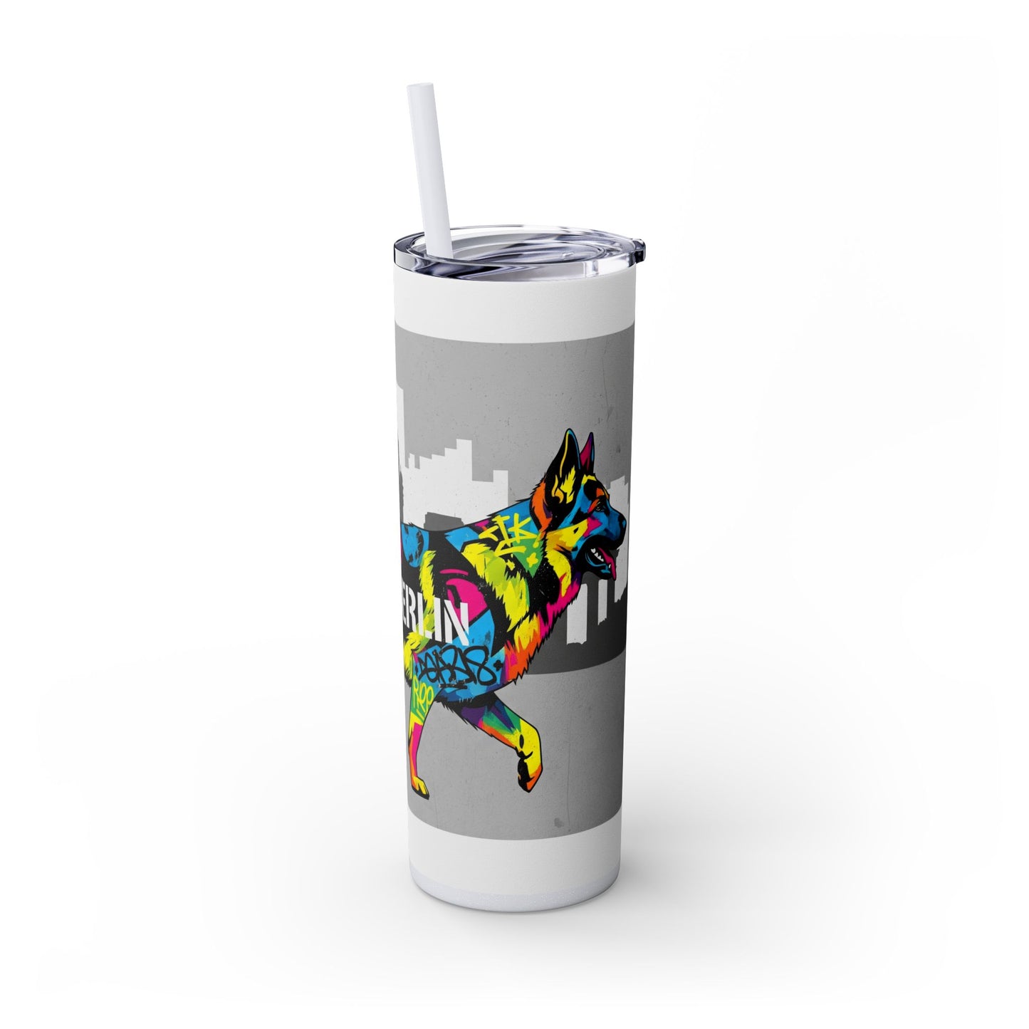 German Shepherd Skinny Tumbler with Straw, 20oz