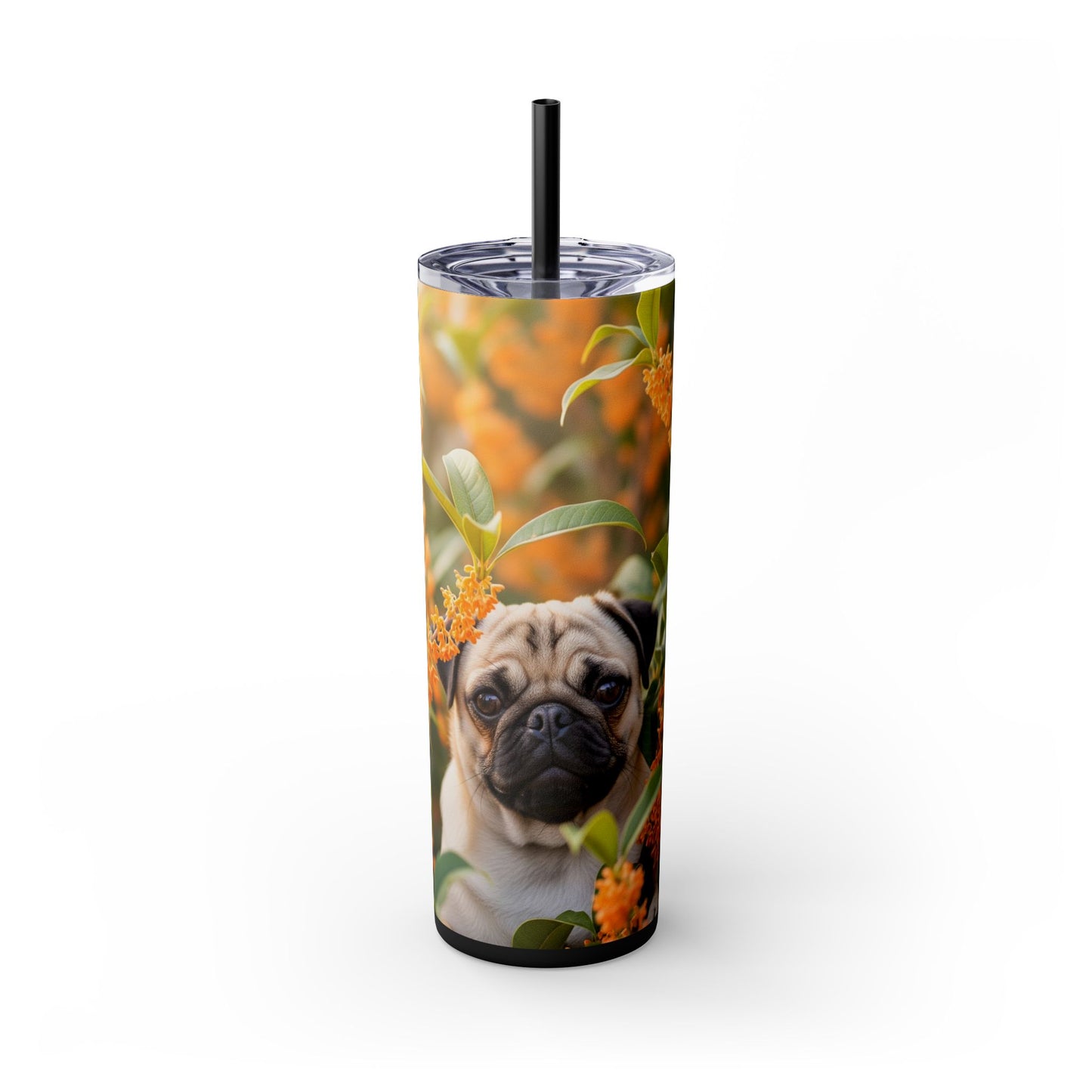 Pug Skinny Tumbler with Straw, 20oz