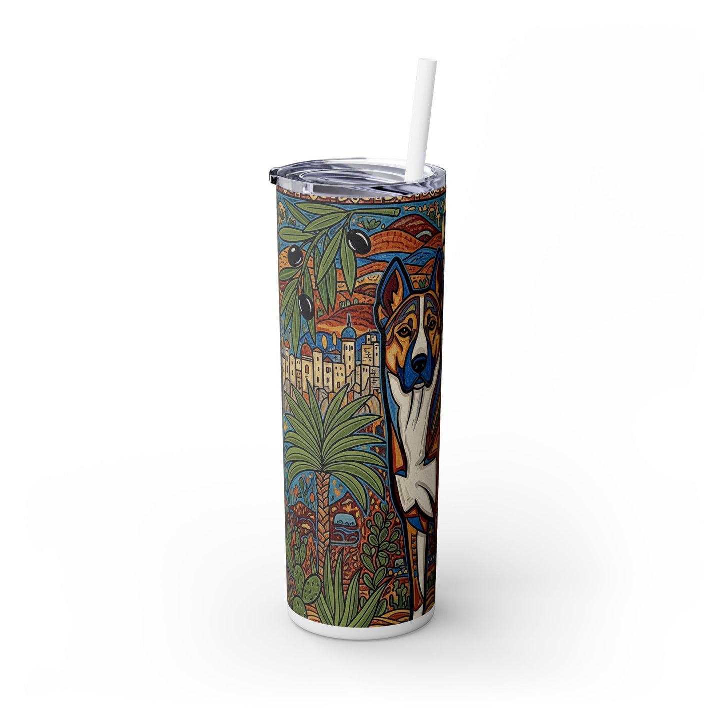 Canaan Dog Skinny Tumbler with Straw, 20oz