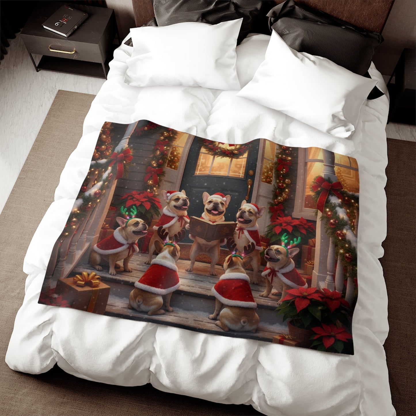 French Bulldogs Holiday Caroling Blanket