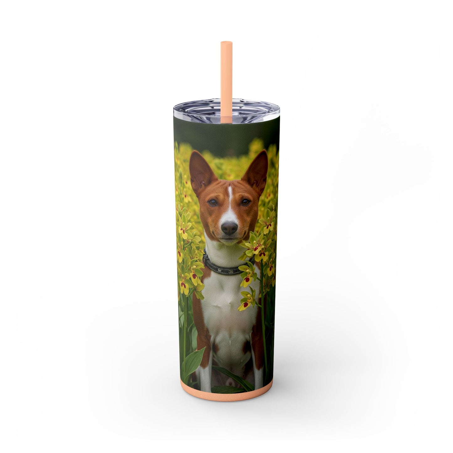 Basenji Skinny Tumbler with Straw, 20oz
