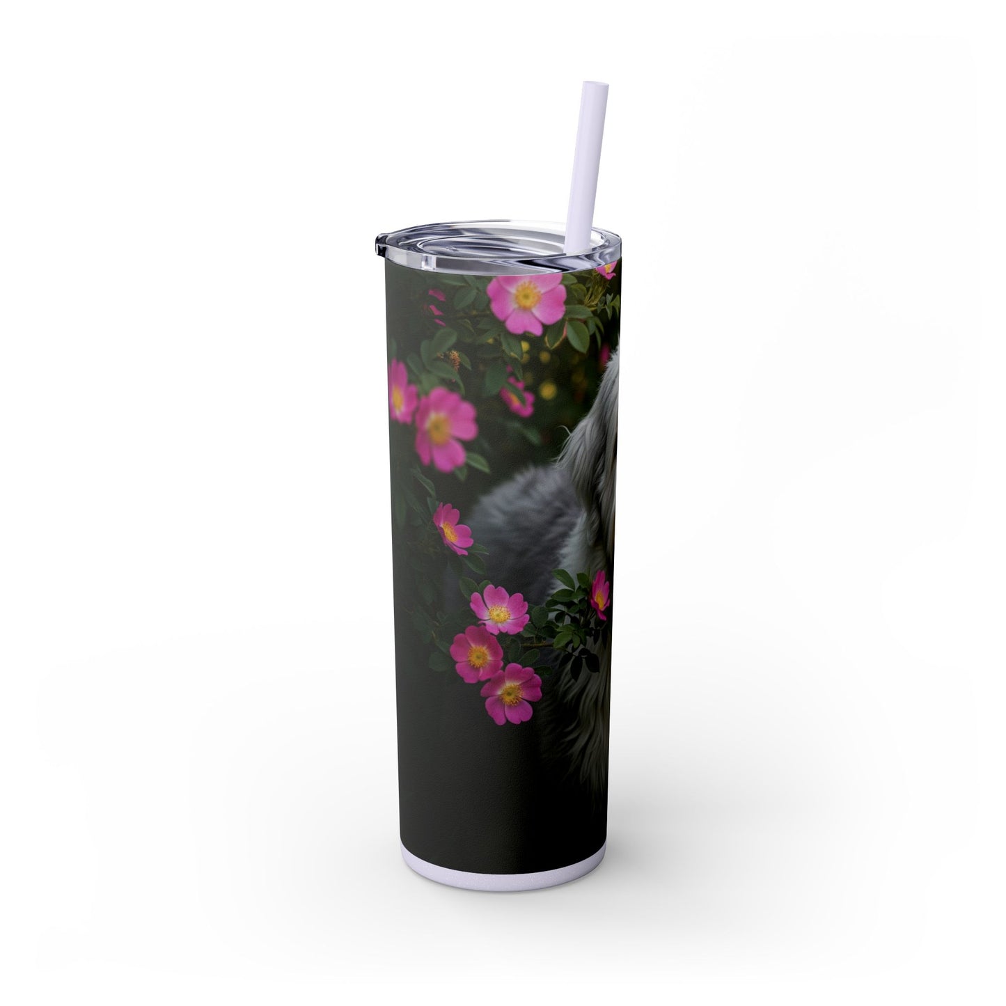 Old English Sheepdog Skinny Tumbler with Straw, 20oz