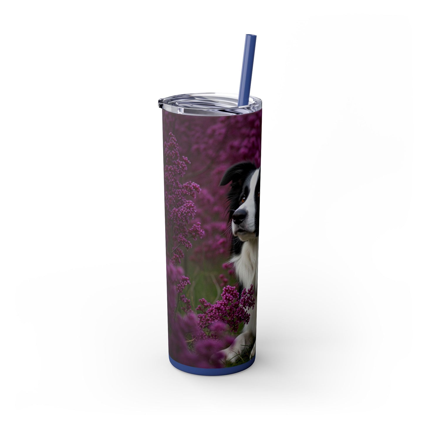 Border Collie Skinny Tumbler with Straw, 20oz