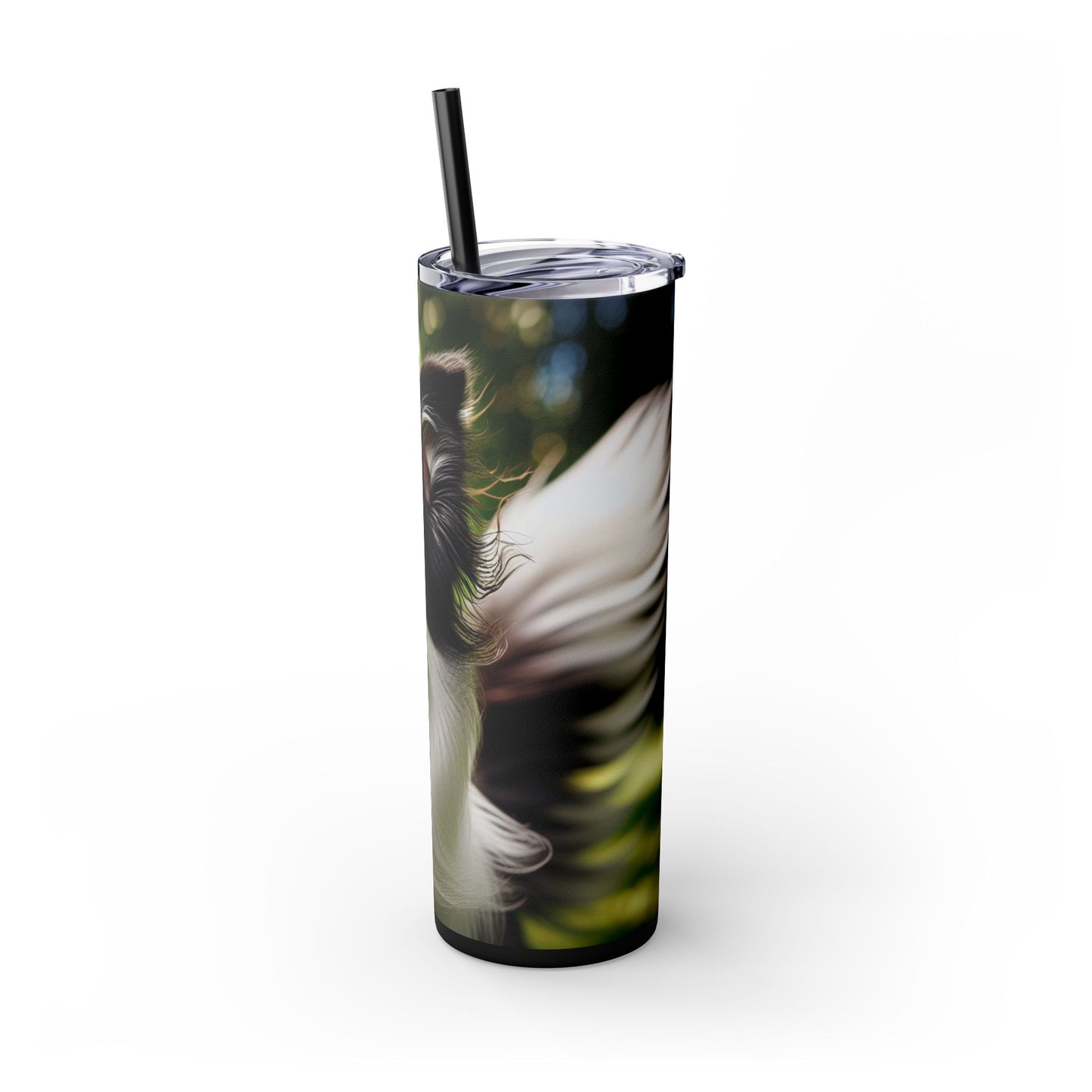 Border Collie Skinny Tumbler with Straw, 20oz