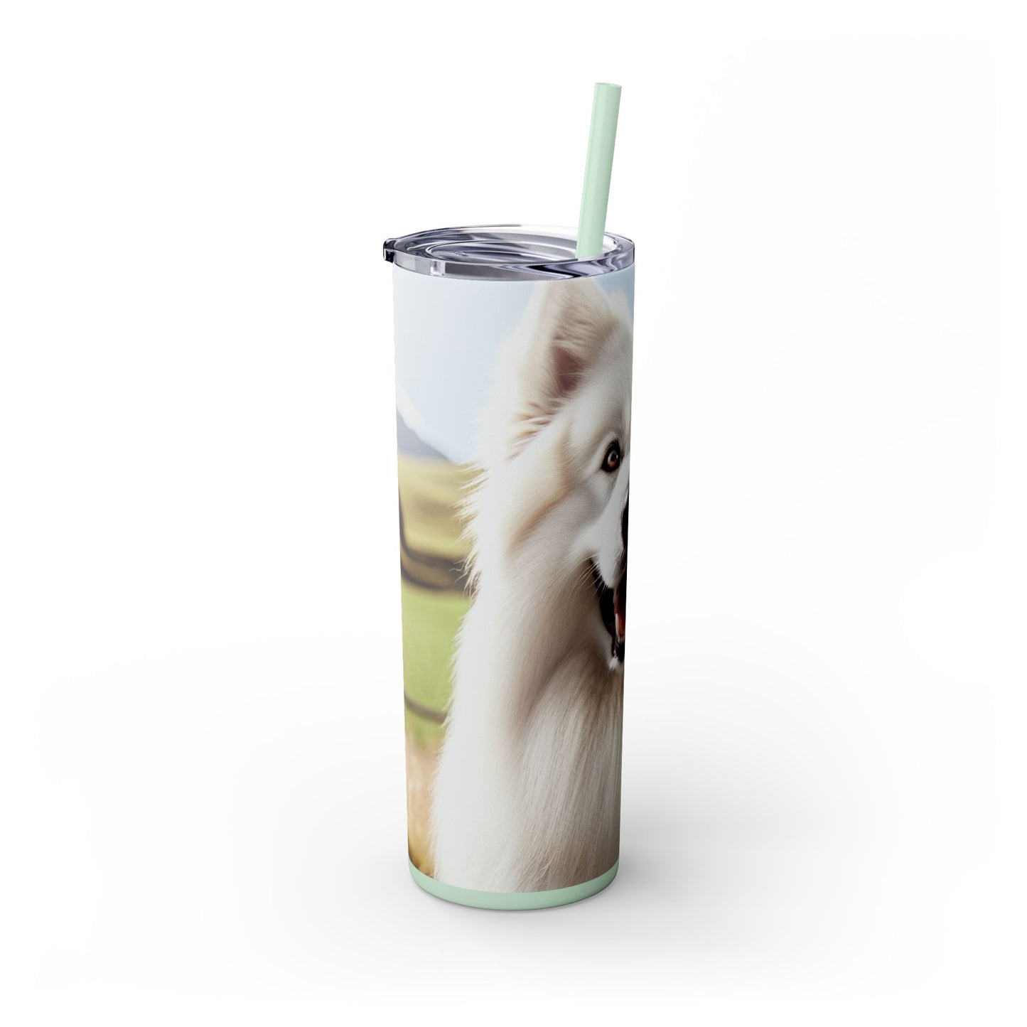 White Swiss Shepherd Dog Skinny Tumbler with Straw, 20oz