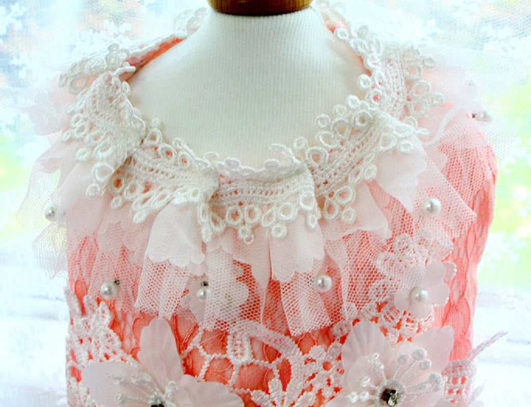 Blush Sakura Princess Dog Dress – Luxury Pink Floral Wedding Gown with Long Train