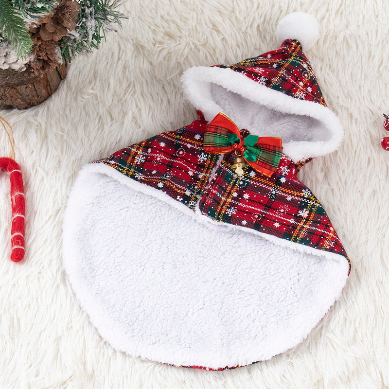 Christmas Tartan Hooded Cape for Dogs & Cats