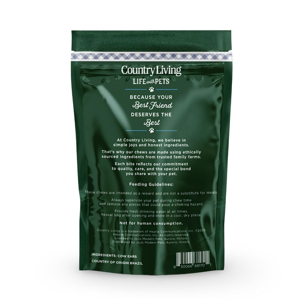 Oreilles de vache naturelles à mâcher pour chiens Country Living – Sachet de 10 – Friandises à mâcher 100 % naturelles, à ingrédient unique et longue durée – Riches en protéines, faibles en matières grasses, sans cuir brut – Favorisent la santé dentaire