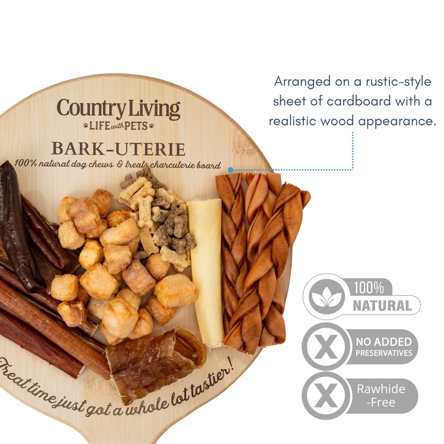 Tabla de corteza Country Living: variedad de premios naturales para perros inspirados en charcutería | Un solo ingrediente, alto en proteínas, sin cereales | Todas las razas y tamaños