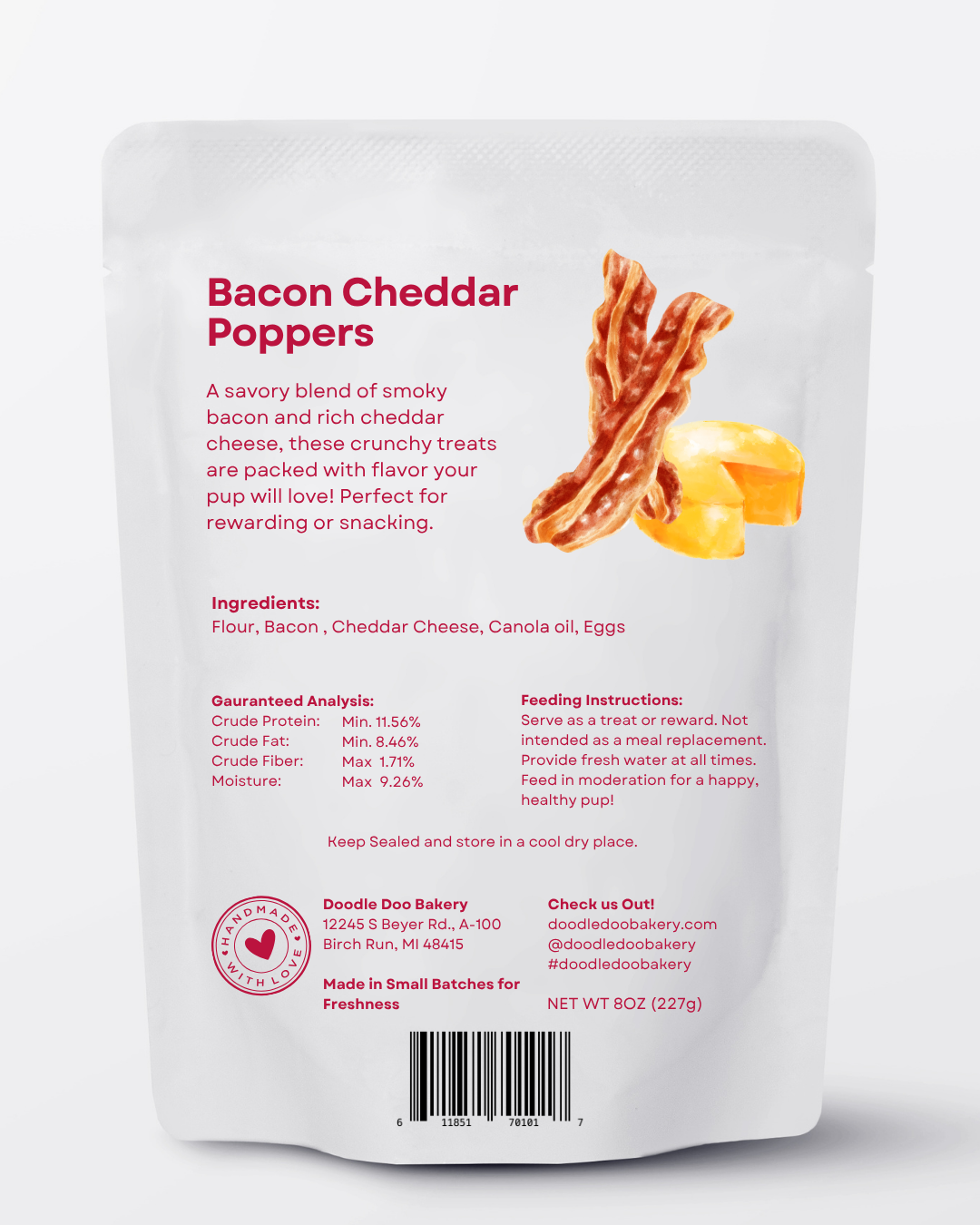 🥓 Homemade Dog Treats - Bacon Cheddar Poppers Treat 1/2lb
