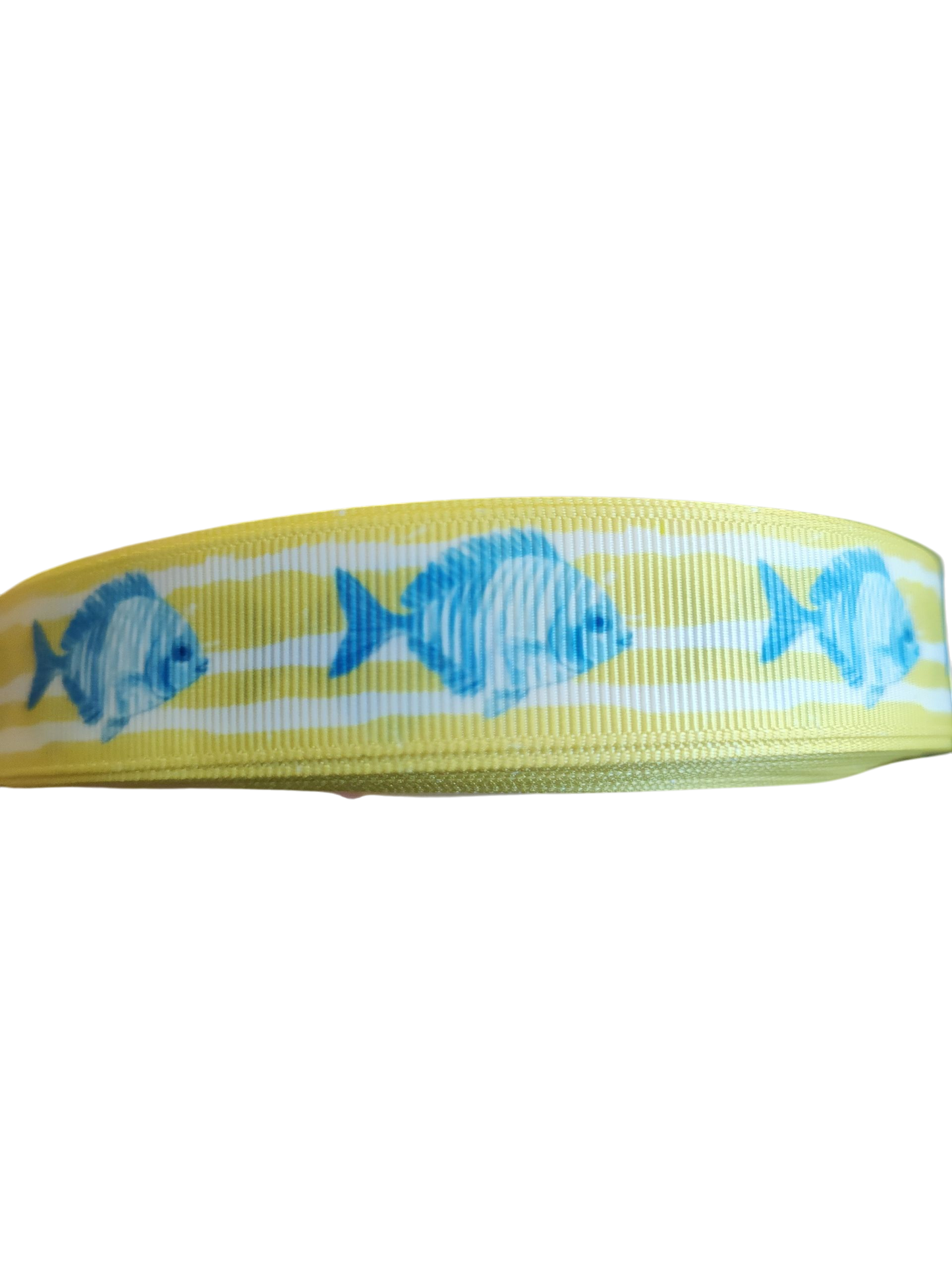 Collar de nailon para perro con diseño de pez sobre rayas amarillas