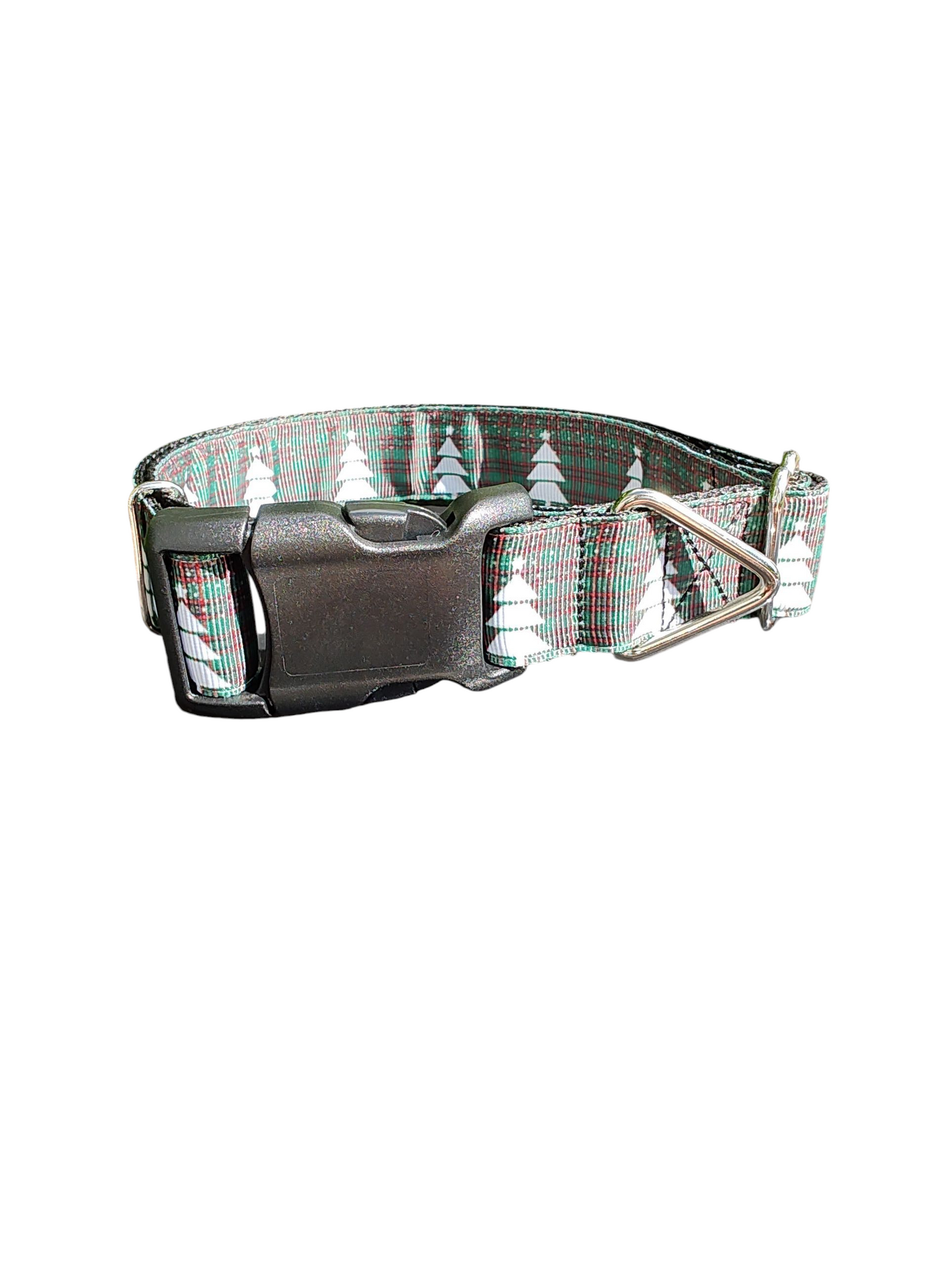 Collar de nailon para perro con árboles a cuadros verdes