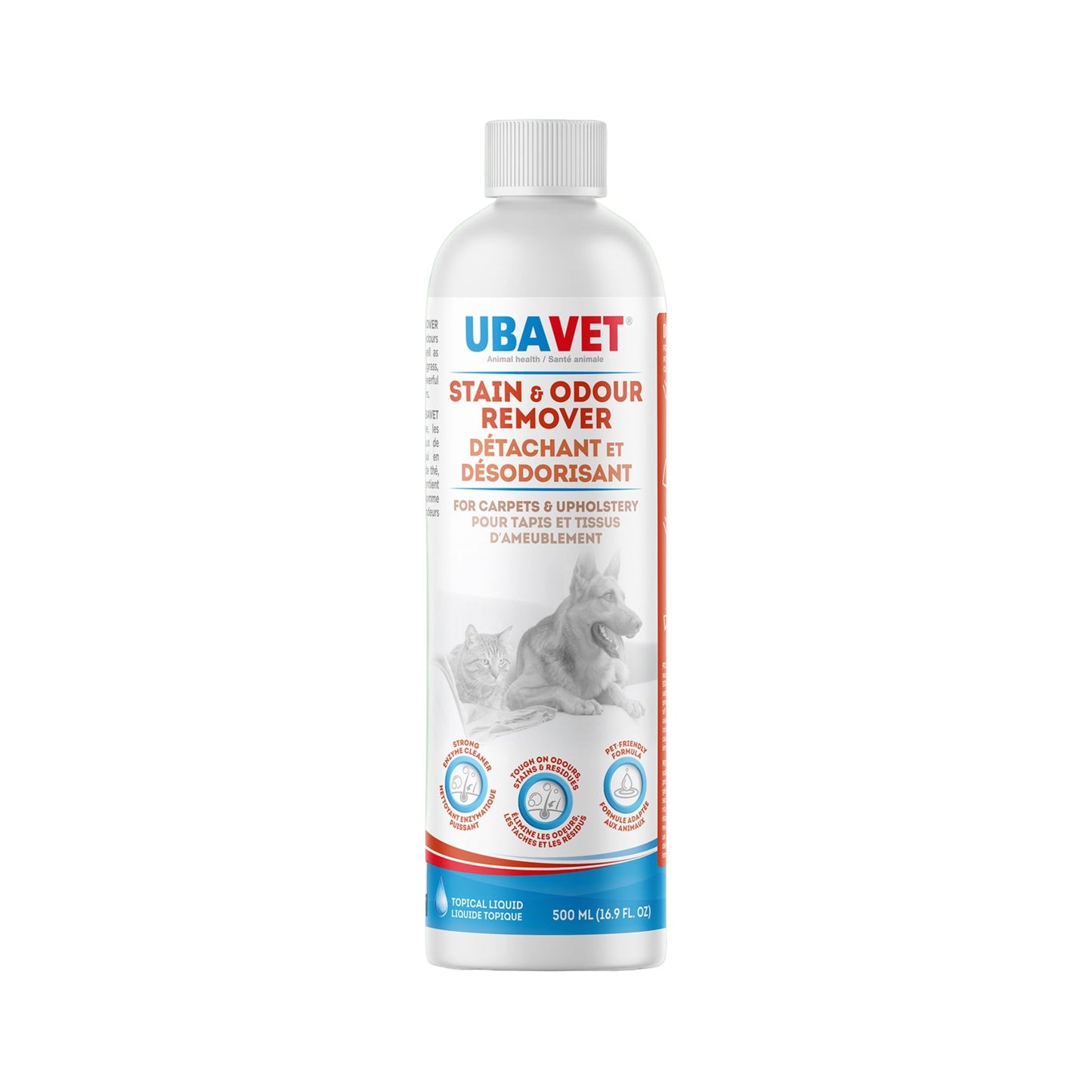 UBAVET Détachant et désodorisant pour chiens et chats – Nettoyant enzymatique puissant – (500 ml)