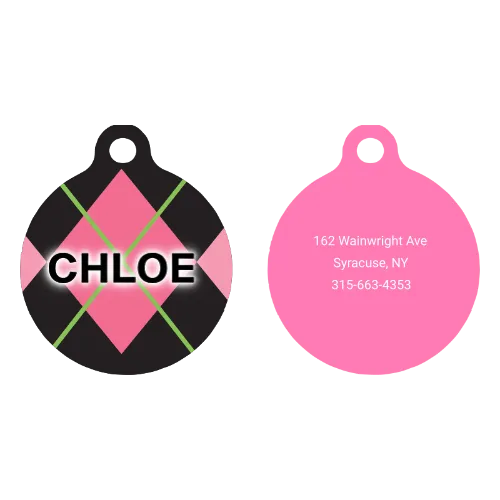 Médaille d'identification pour chien rose à losanges HD
