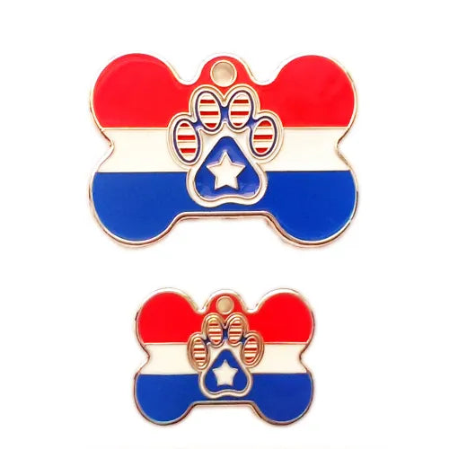 Plaques d'identification pour chien patriotiques américaines en forme d'os avec gravure personnalisée
